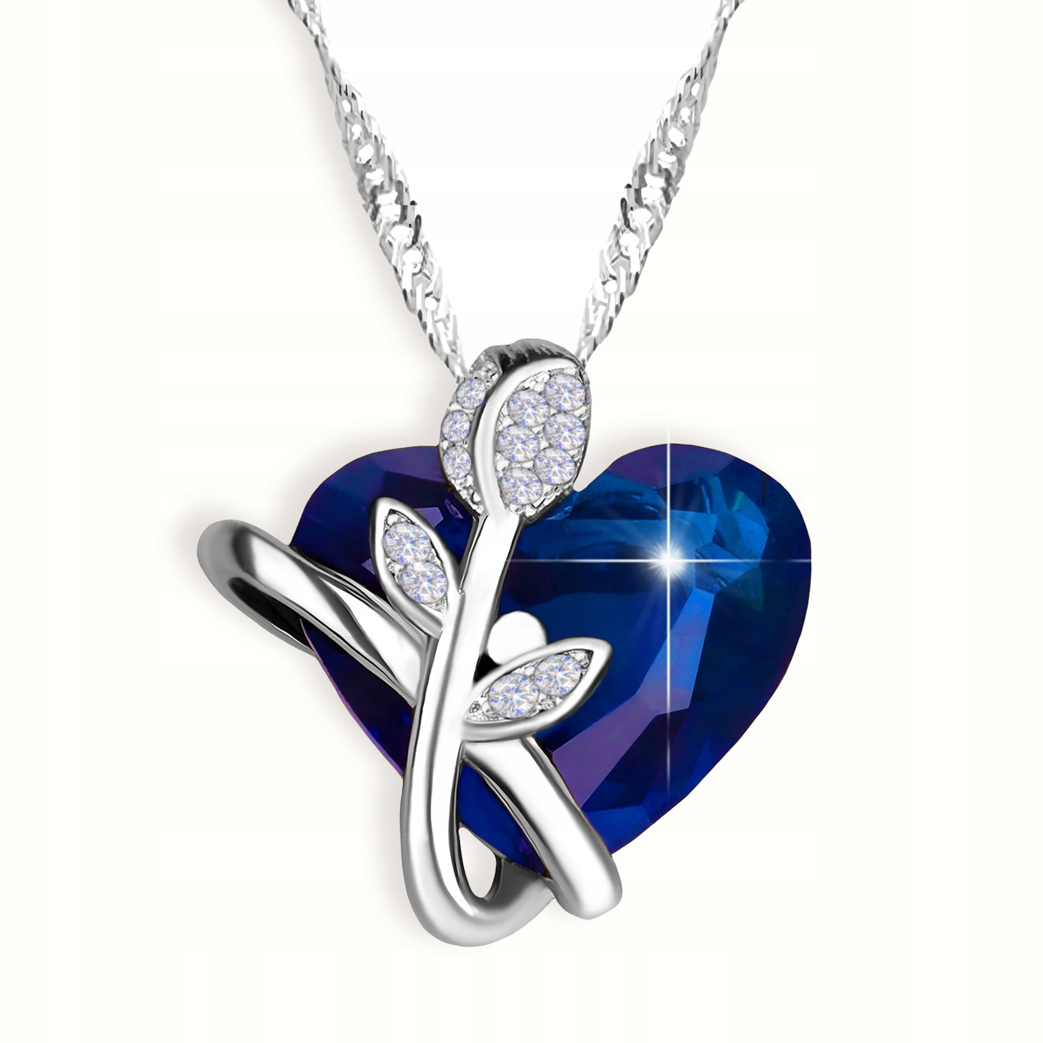 Stříbrný náhrdelník Křišťálové srdce s růží Srdíčko Růže Stříbro 925