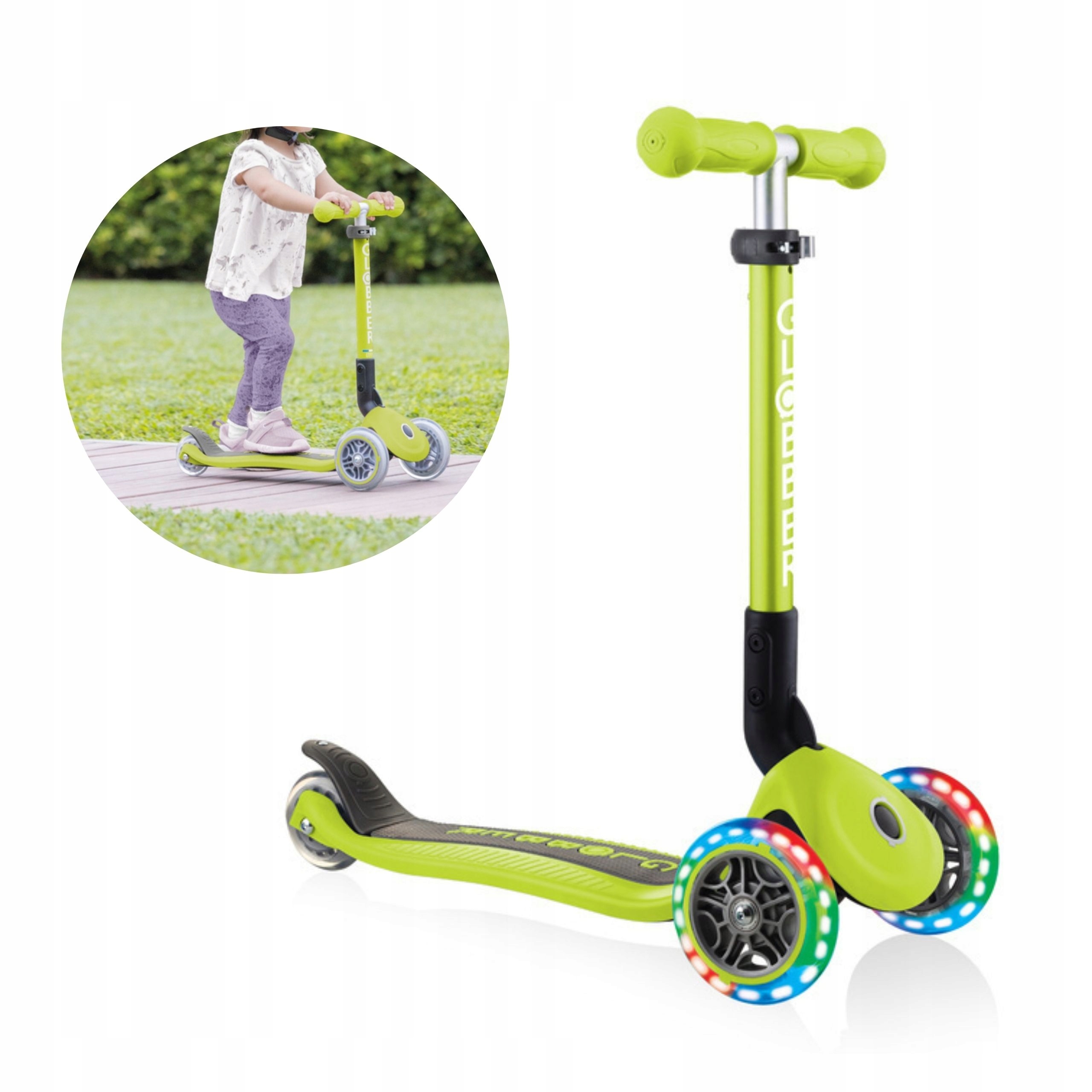 Hulajnoga dla dziecka balansowa regulowana kółka Led Globber Junior zielona
