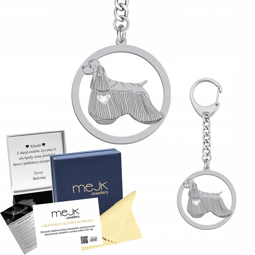 Přívěsek Na Klíče s kokršpanělem americkým 925 Dárek Gravírování Bonus