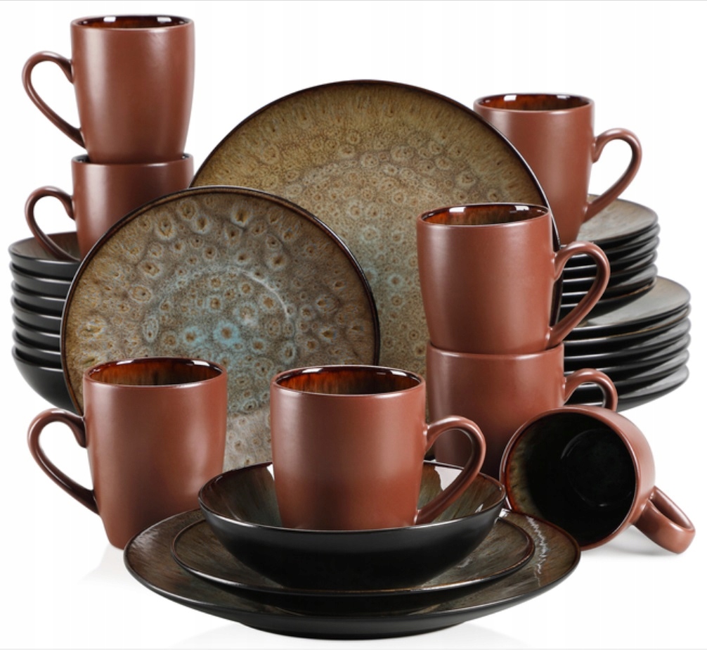 Serwis obiadowy Vancasso Bubble zastawa boho kamionka brązowy 32el 8 osób