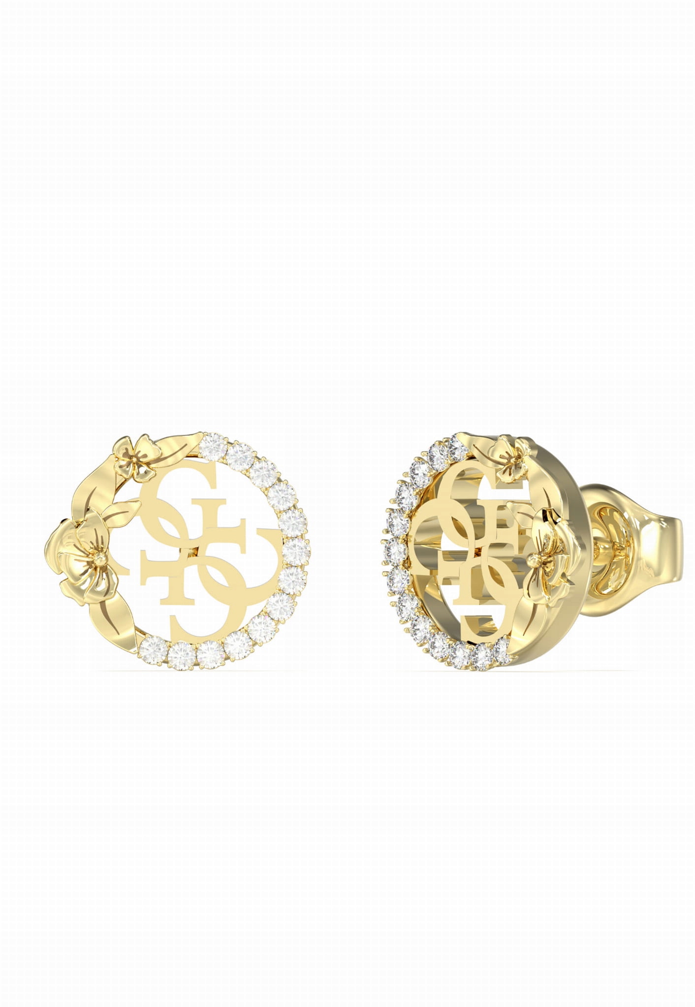 Náušnice Guess 4 Love Kolečko zirkon ocel ušlechtilá zlatá tyčinka