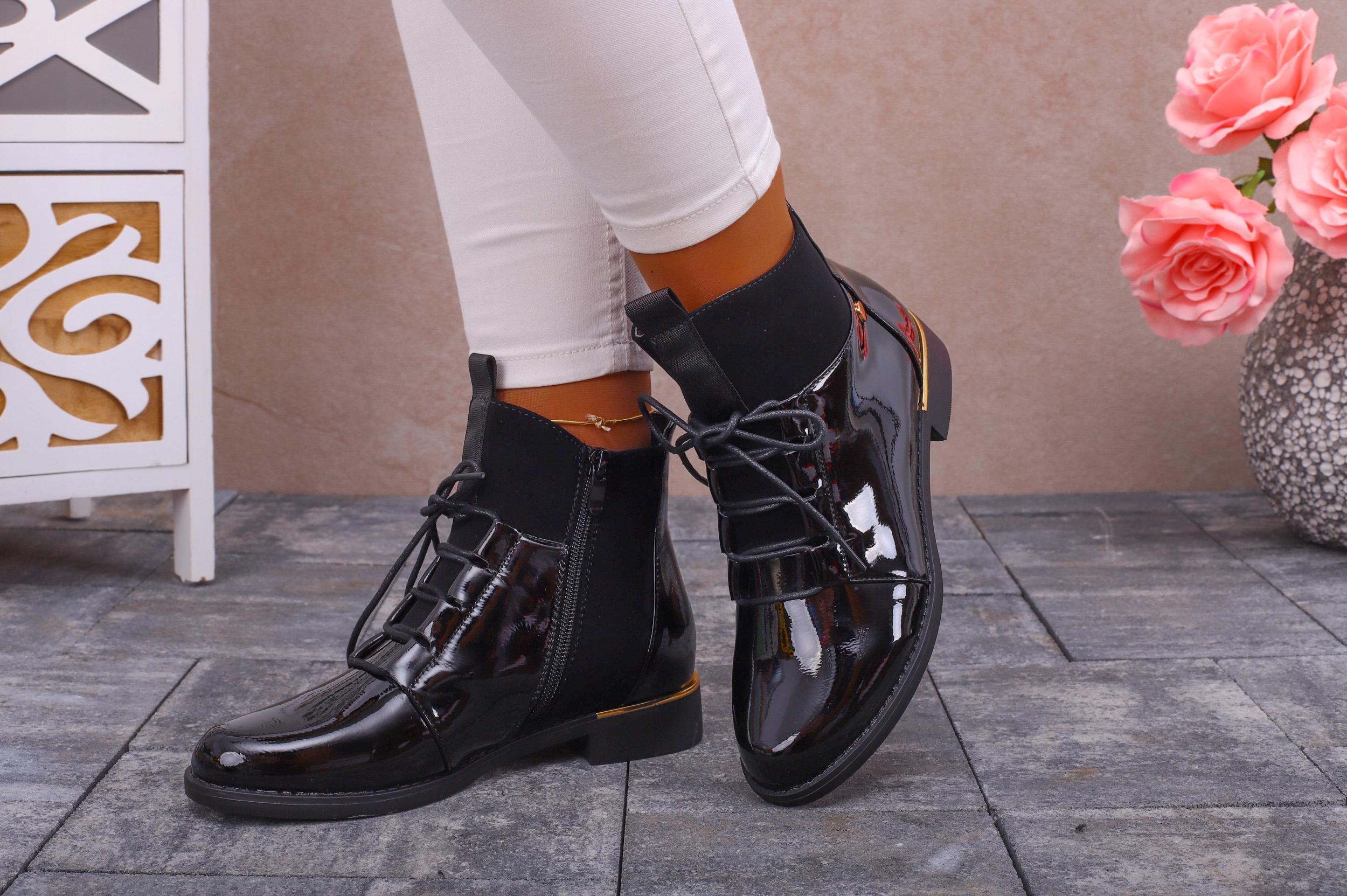 BOTKI DAMSKIE GLANY BUTY OCIEPLANE NA SUWAK Rozmiar 40