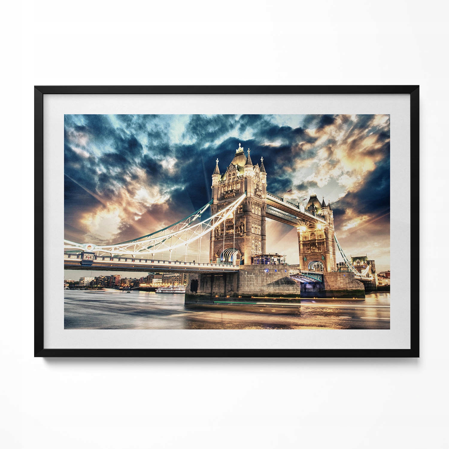 Elegantní obraz v černém rámu Tower Bridge v Londýně 100 x 70 cm
