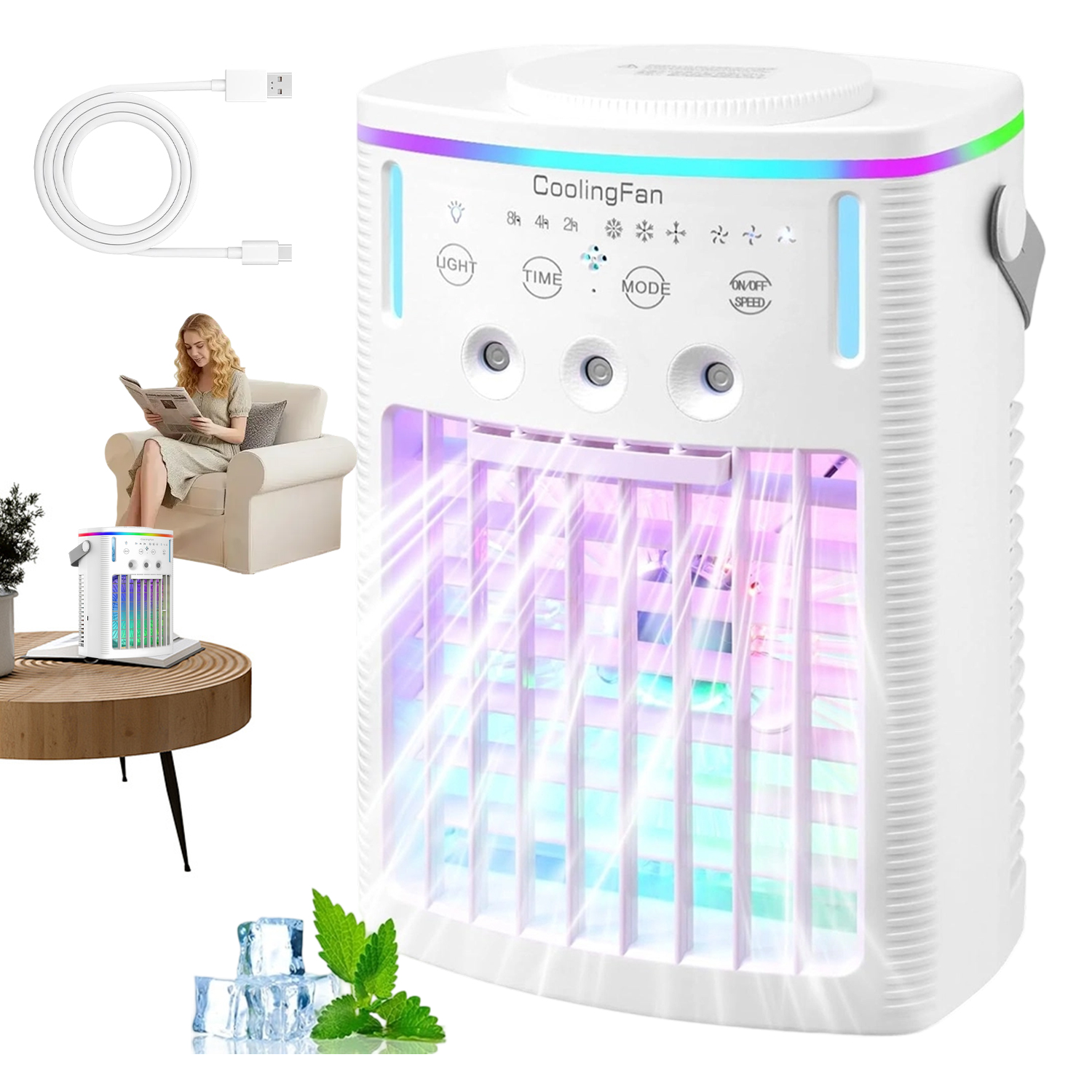 Stolní Ventilátor S Barevným Led Osvětlením Do Kanceláře Domu