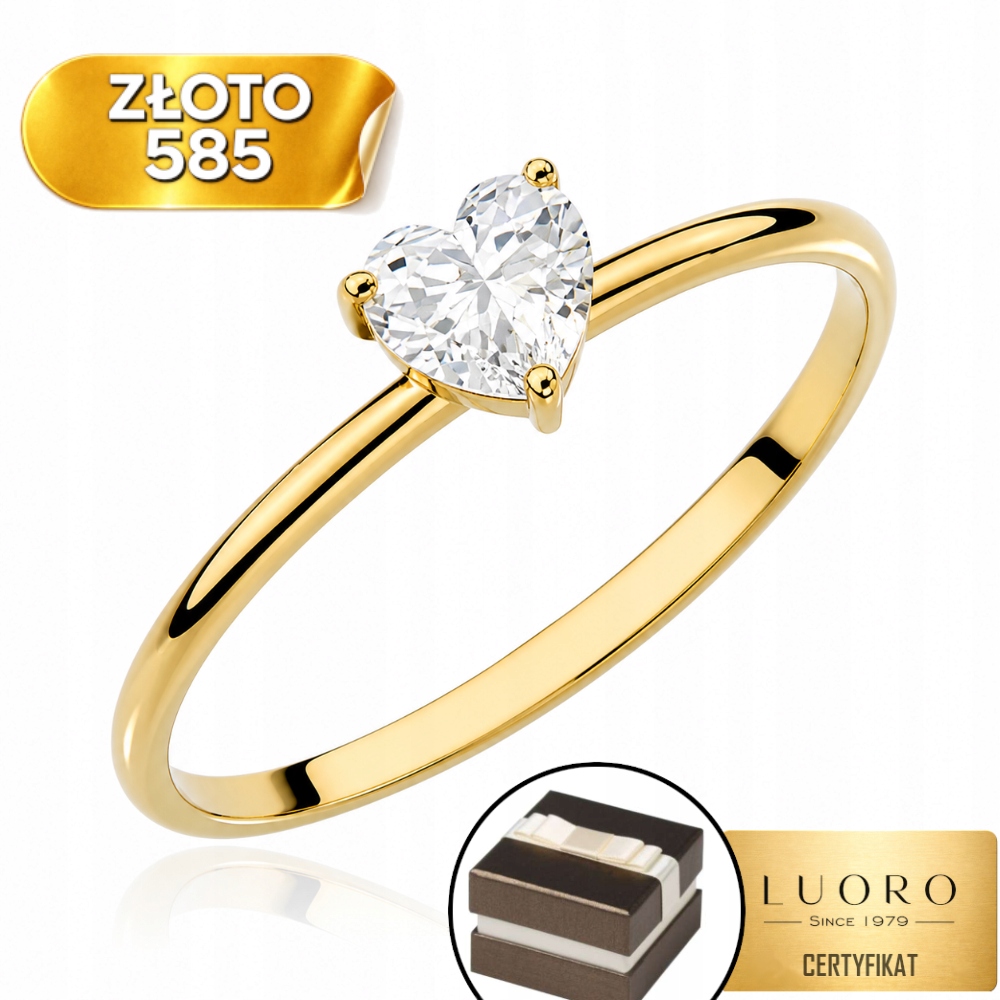 Prstýnek 585 14K Srdce Hladká Kolejnice Zirkon Elegantní R18