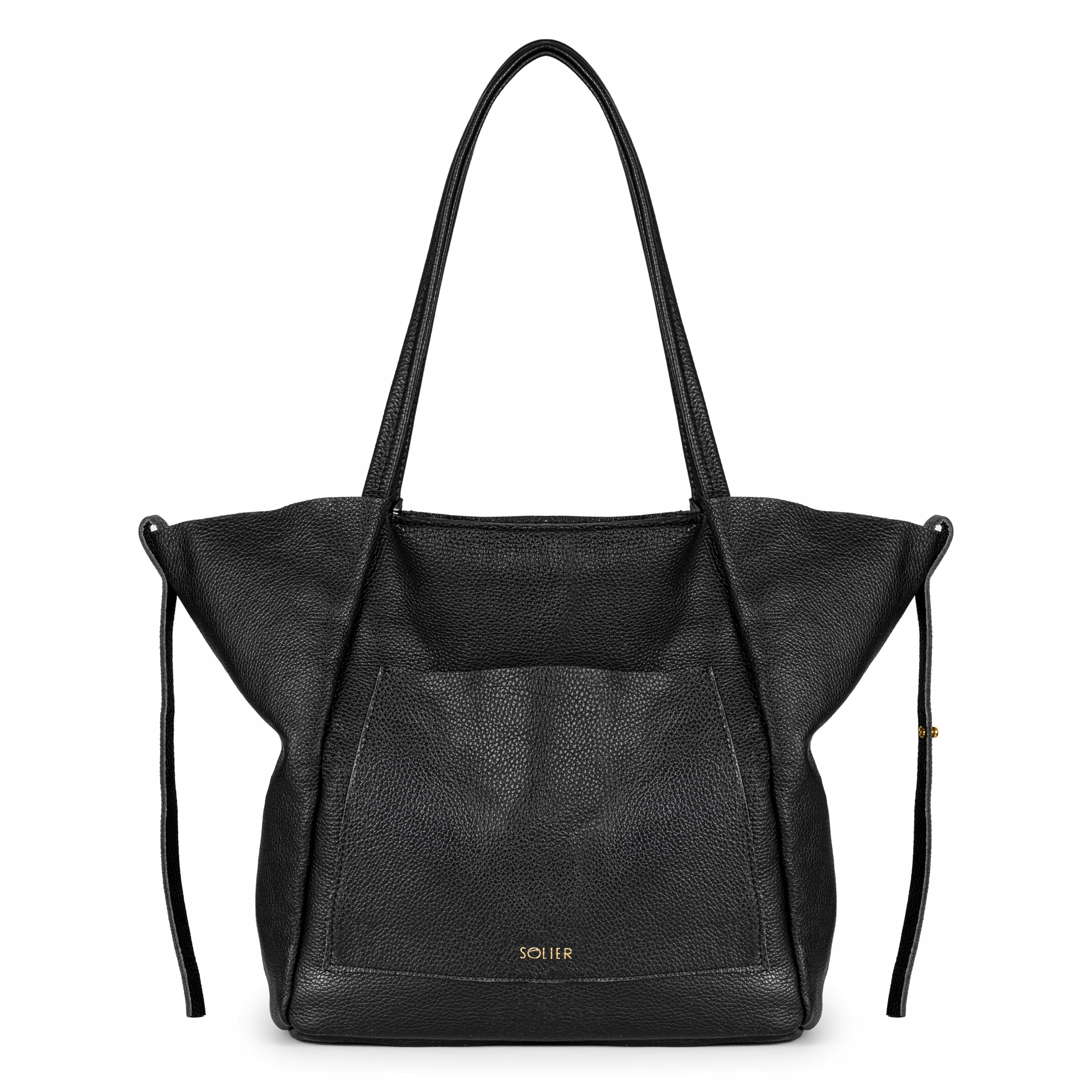 Dámská kožená kabelka Černá taška přes rameno z kůže Shopper velká Solier