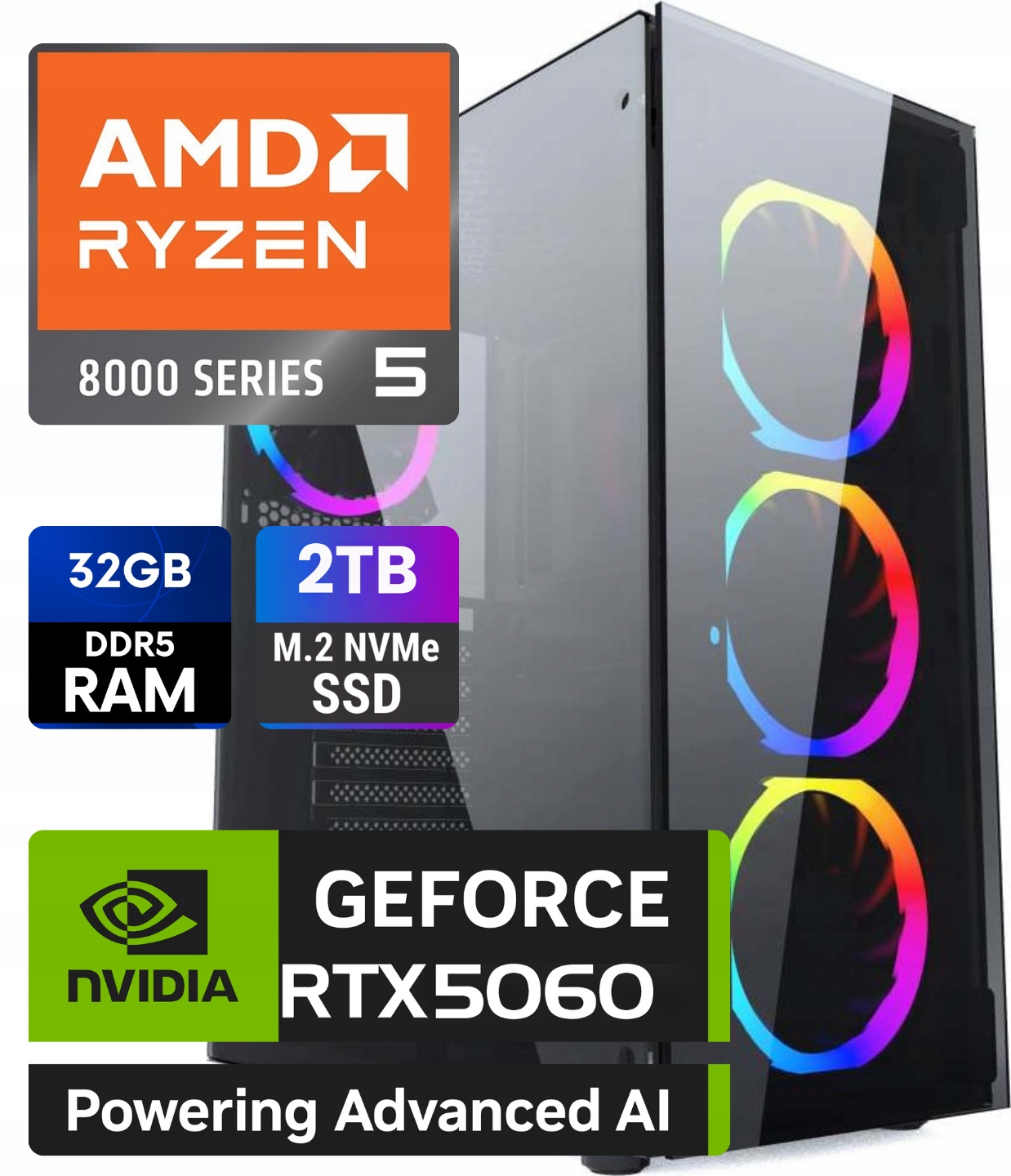 Komputer gamingowy Ryzen 5 8400F Nvidia Rtx 5060 DDR5 32GB Ssd 2TB Win11