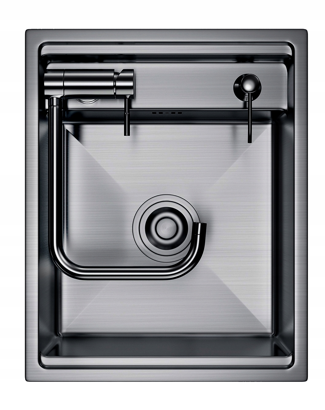 Uzamykateľný Oceľový Drez S Krytom Na Kohútik, Dávkovač ERI40, Čierny, Metalický