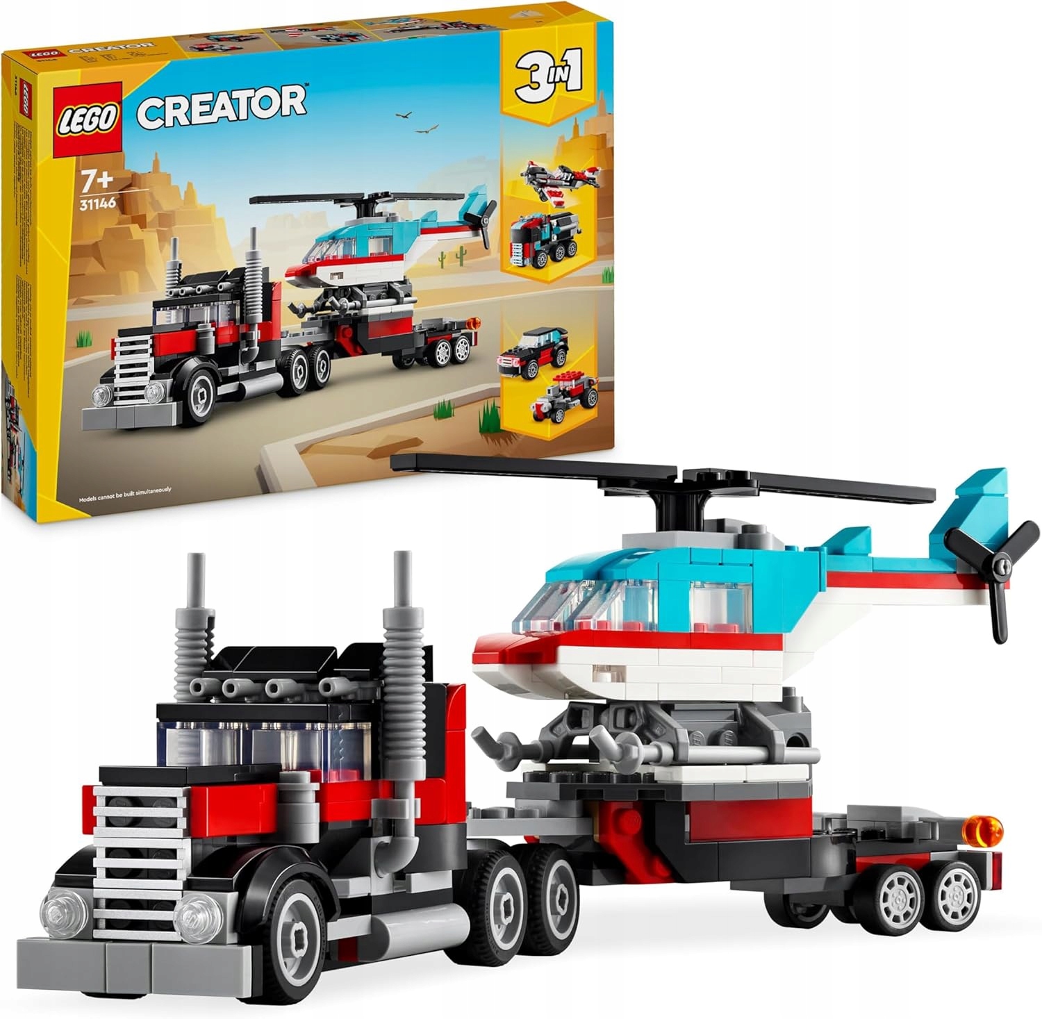 Lego Creator 3v1 Náklaďák s plošinou a přestavitelným vrtulníkem
