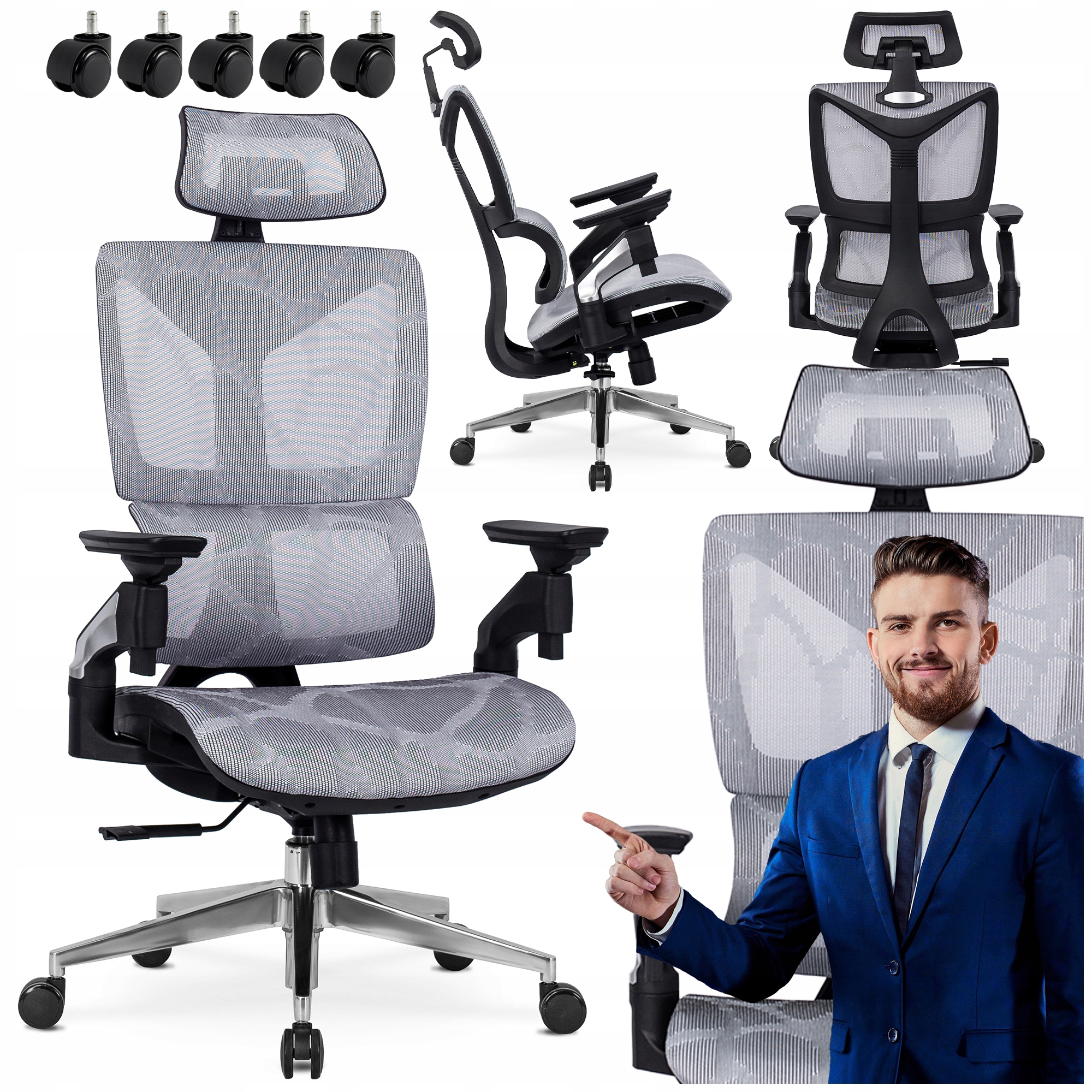 Kancelářská židle Ergonomická otočná židle K Psacímu Stolu Počítač Šedá Martin