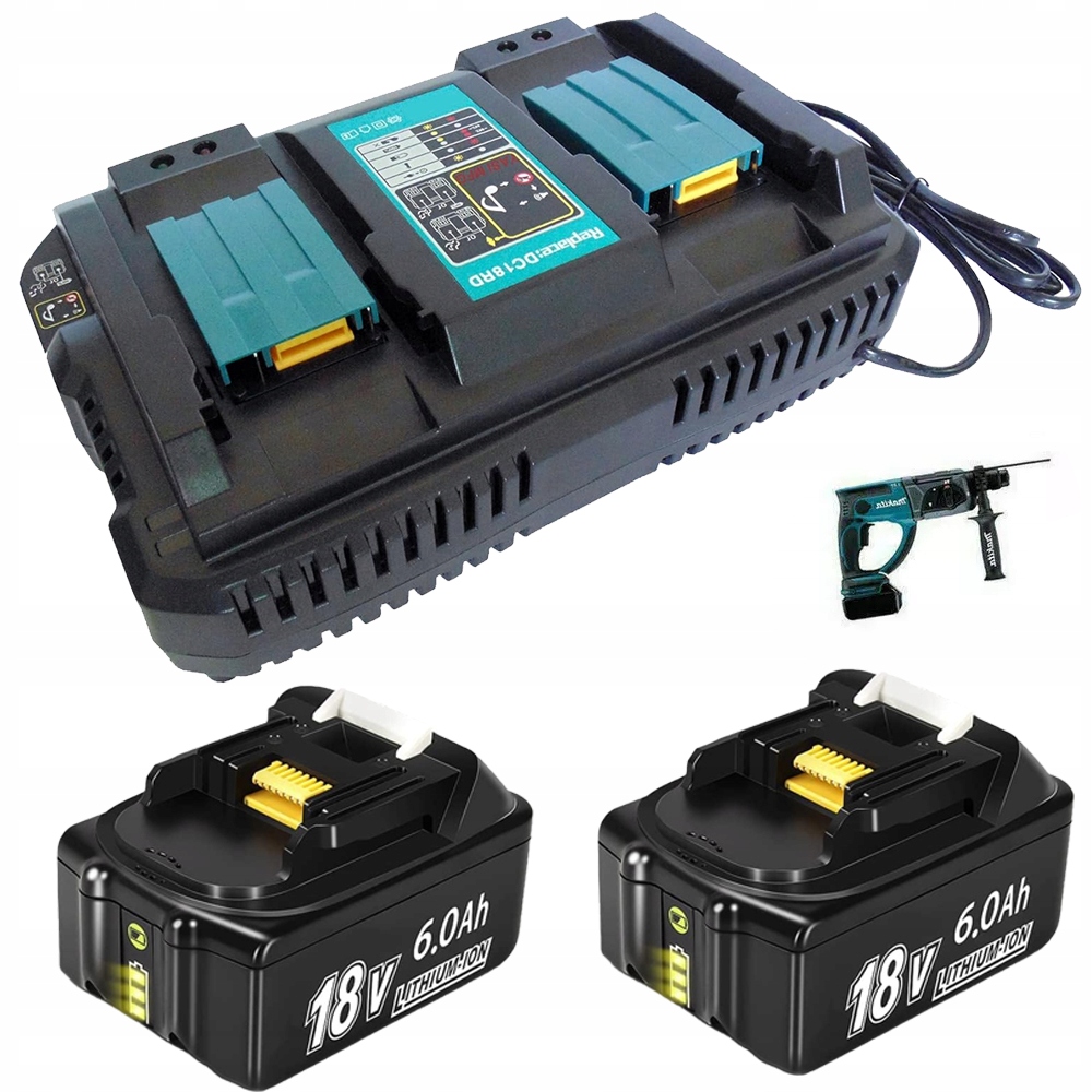 2x Akumulátor Li-ion 18V 6Ah x2 Pro Makita BL1860B Rychlonabíječka 14.4V
