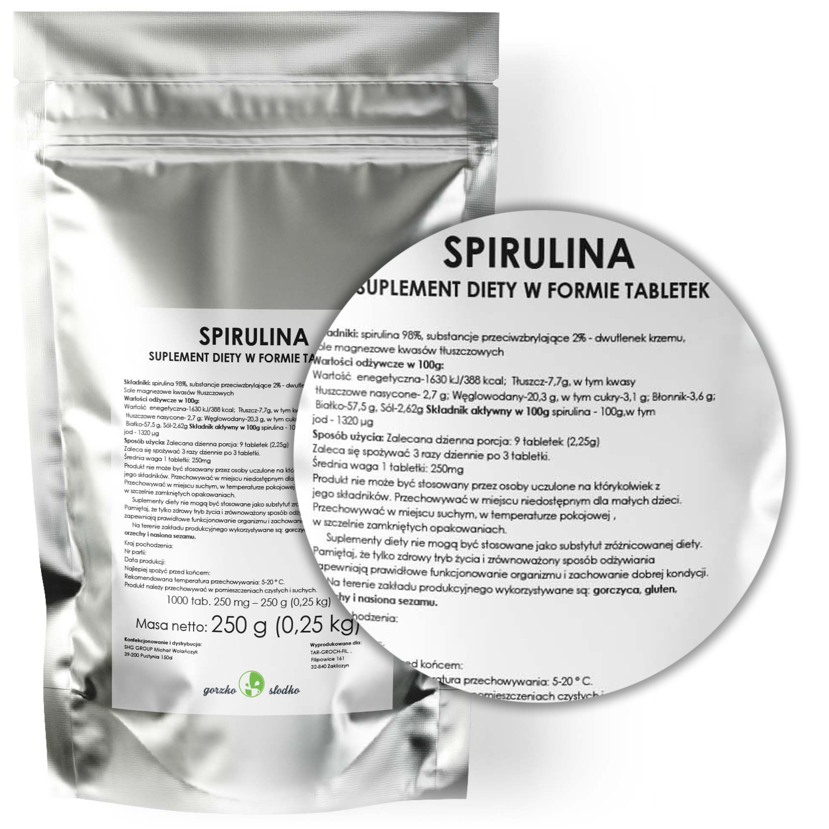 SPIRULINA ALGI 250g - 1000tab Postać tabletki