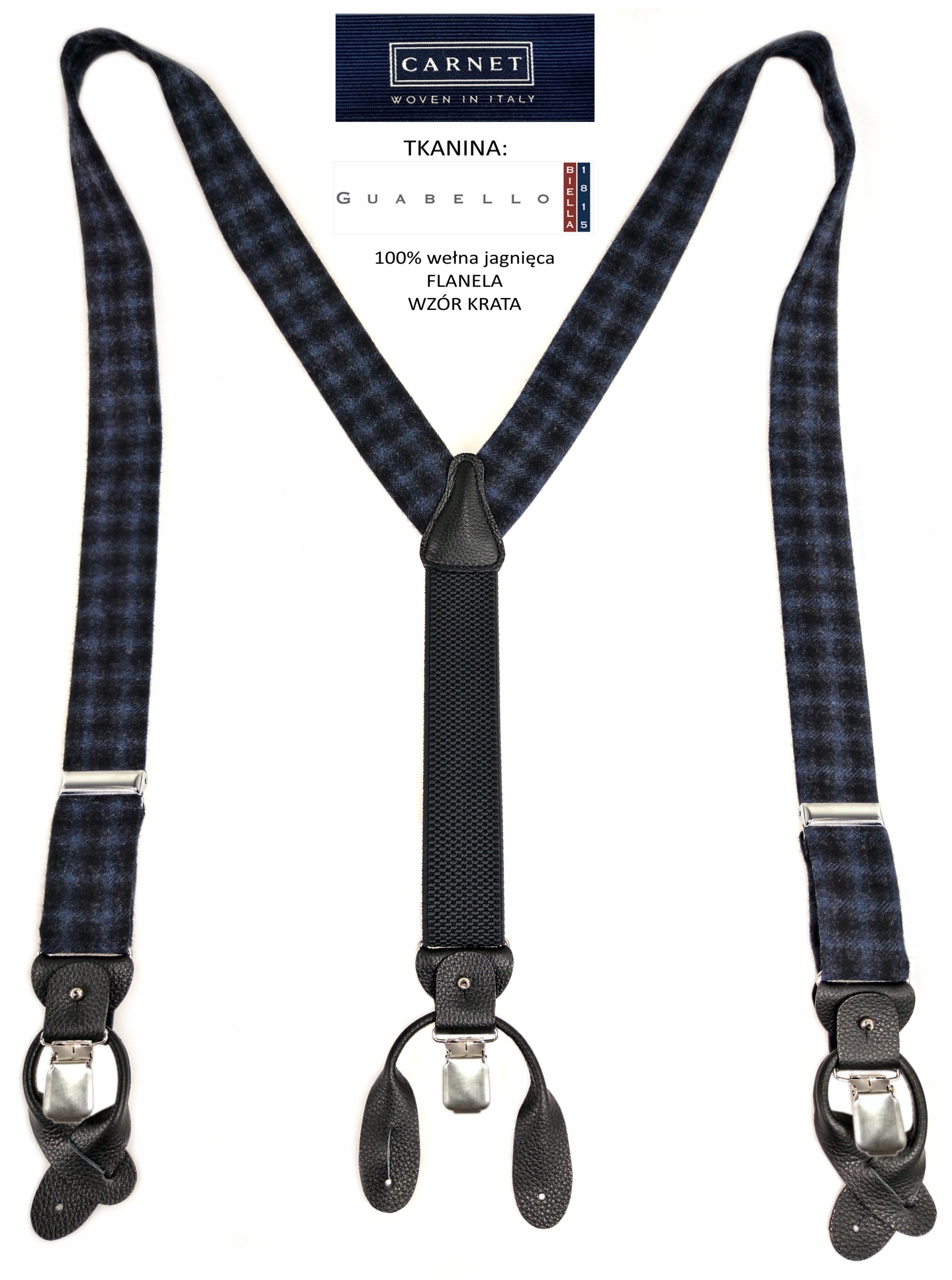 Szelki 2w1 NA GUZIKI WEŁNA FLANELA KRATA CARNET Płeć uniseks