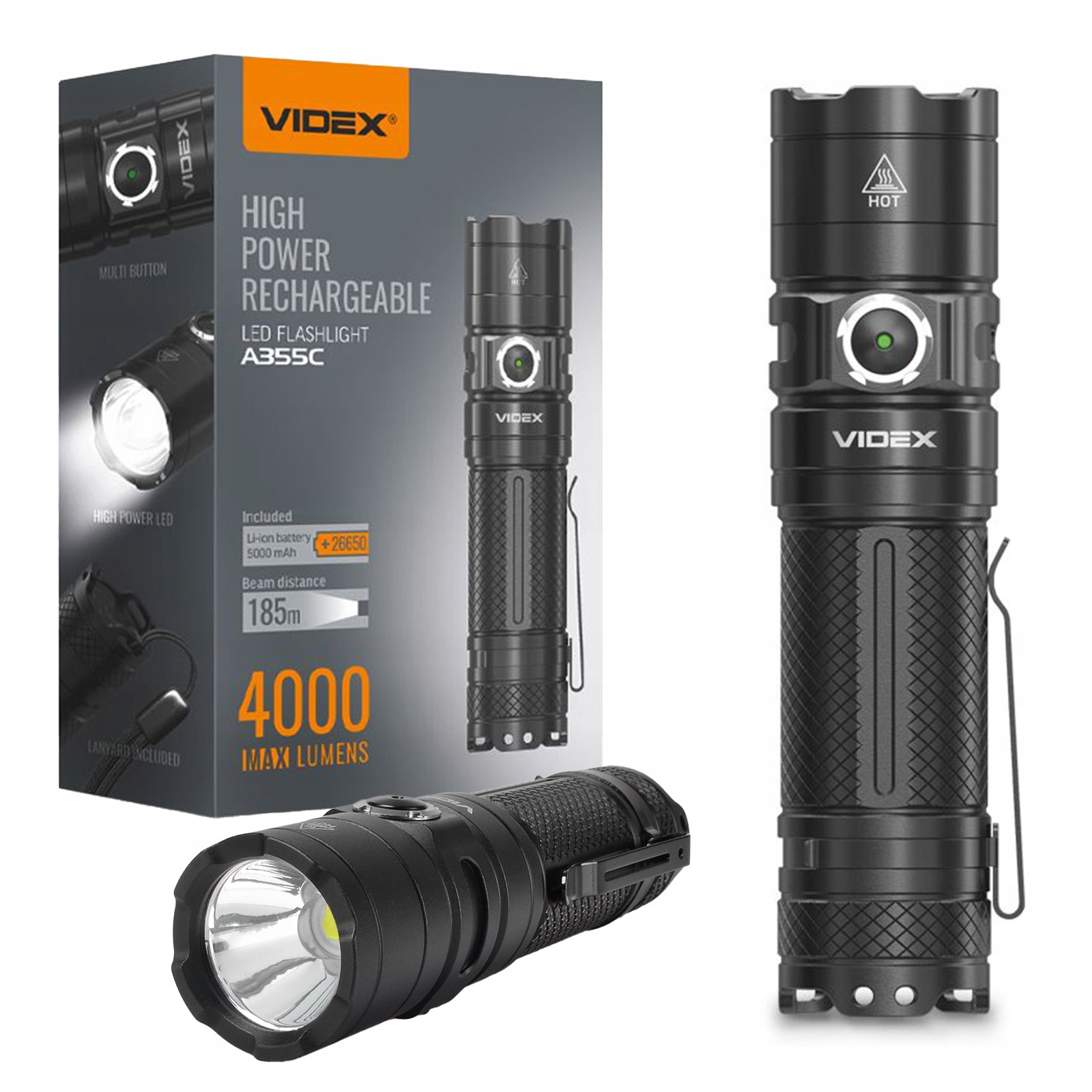 Latarka Taktyczna Led Ręczna Mocna Wodoodporna Videx 4000lm Usb-c Wojskowa