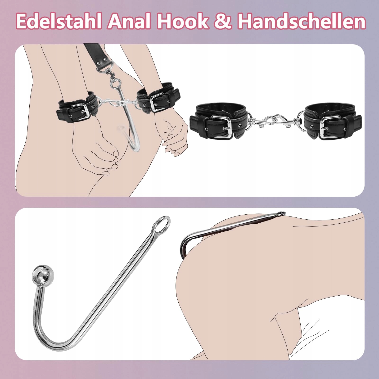 BDSM Zestaw Bondage Z Hakami Analnymi Kajdanki I Obroża Fetysz SM — miniatura 3