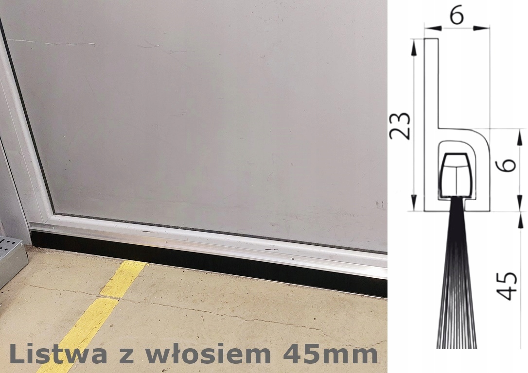 LISTWA DRZWIOWA USZCZELNIAJĄCA SZCZOTKOWA 1M 45MM Marka inna