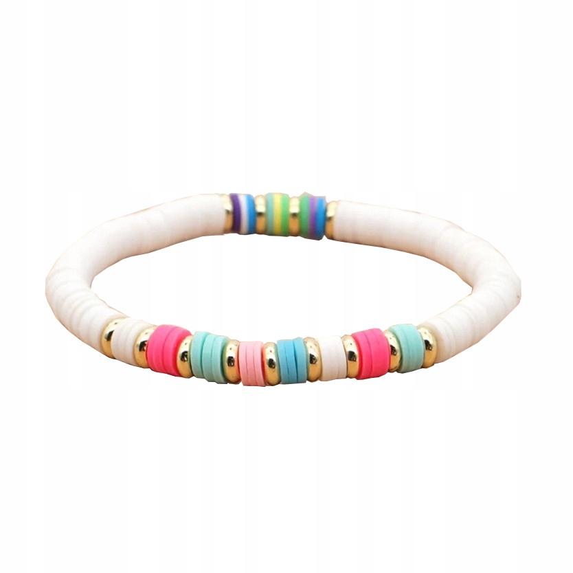 

Bransoletka biała złota koraliki fimo boho pastele