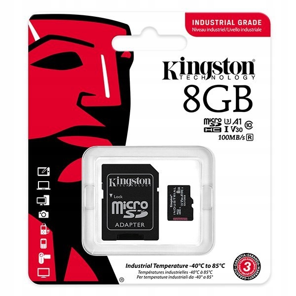 Kingston Karta pamięci Micro Secure Digital Card Industria, 8GB, micro SDHC Klasy prędkości U3