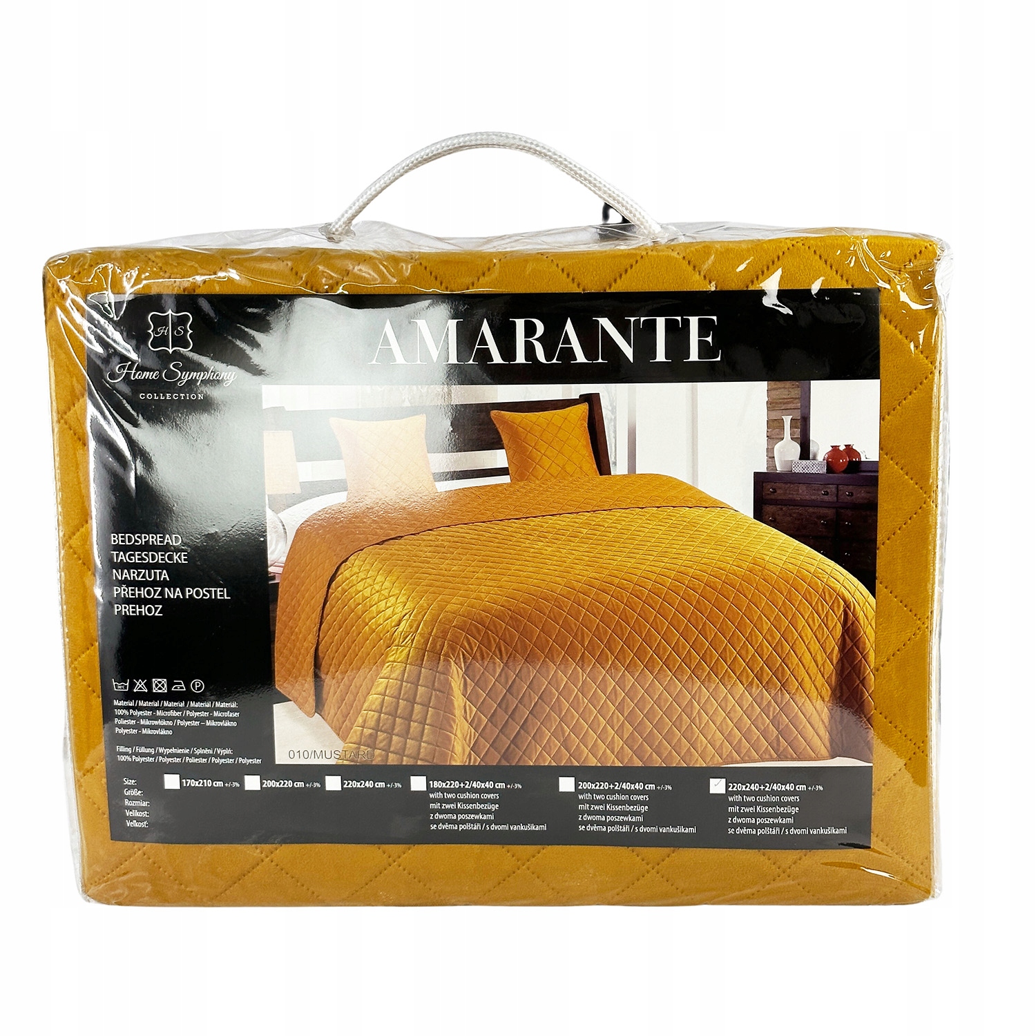 Dwustronna Narzuta Musztardowa Pikowana Pled 220x240 cm + 2 poszewki Wymiary 220x240cm