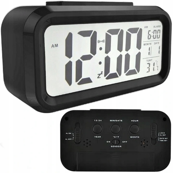 

Budzik Zegar Elektroniczny Termometr Data Czarny