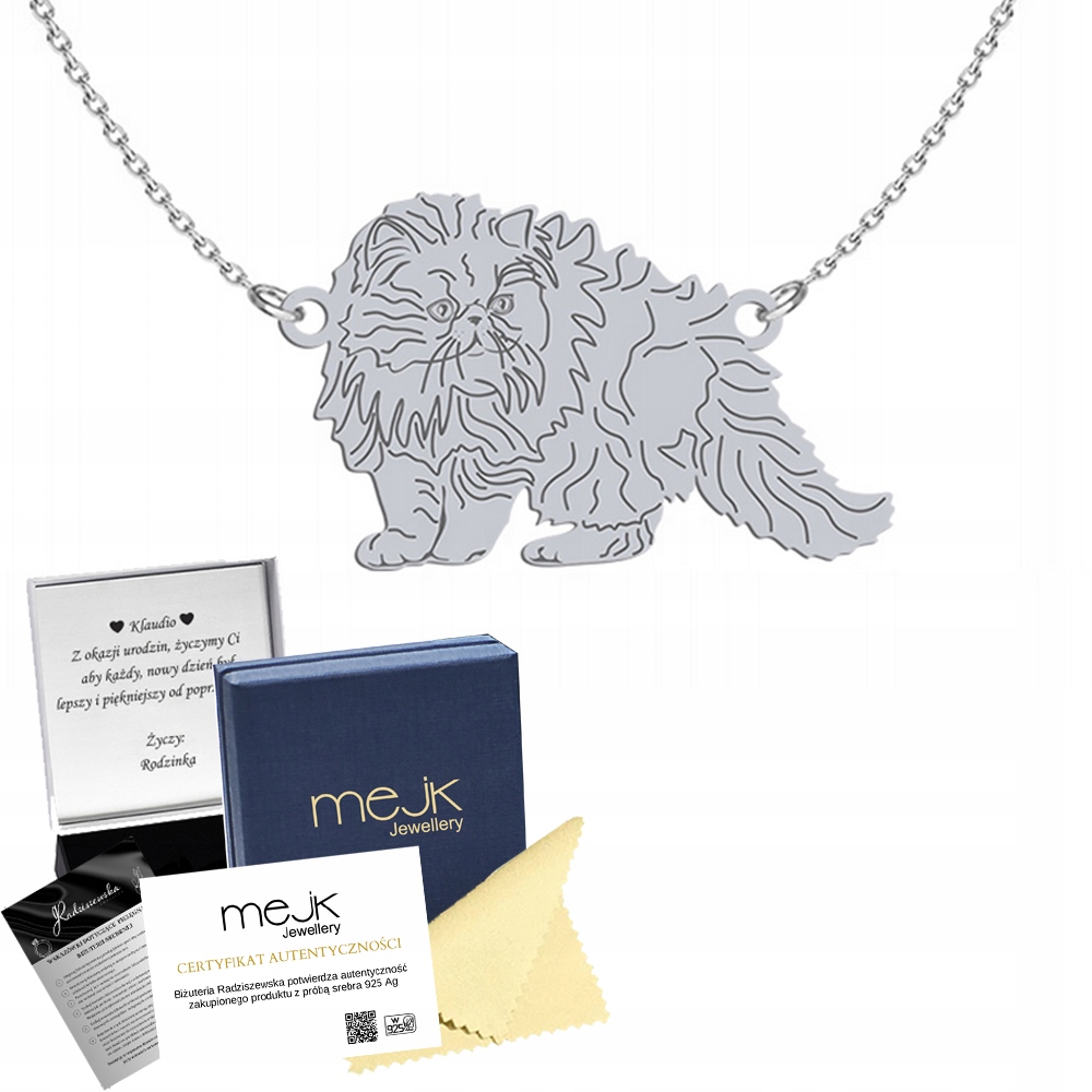 Stříbrný náhrdelník s perskou kočkou 925 Dárek Žena Šperky Gravírování