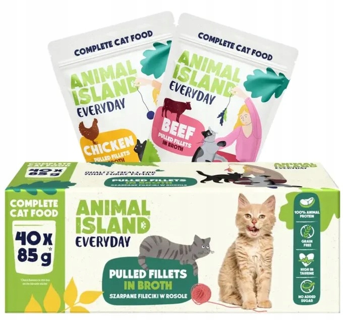 Levně Animal Island Mokré krmivo pro kočky hovězí kuře 40 x 85 g