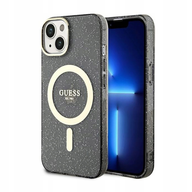 Guess Glitter Gold MagSafe – Pouzdro pro iPhone 14 Plus (Černé)