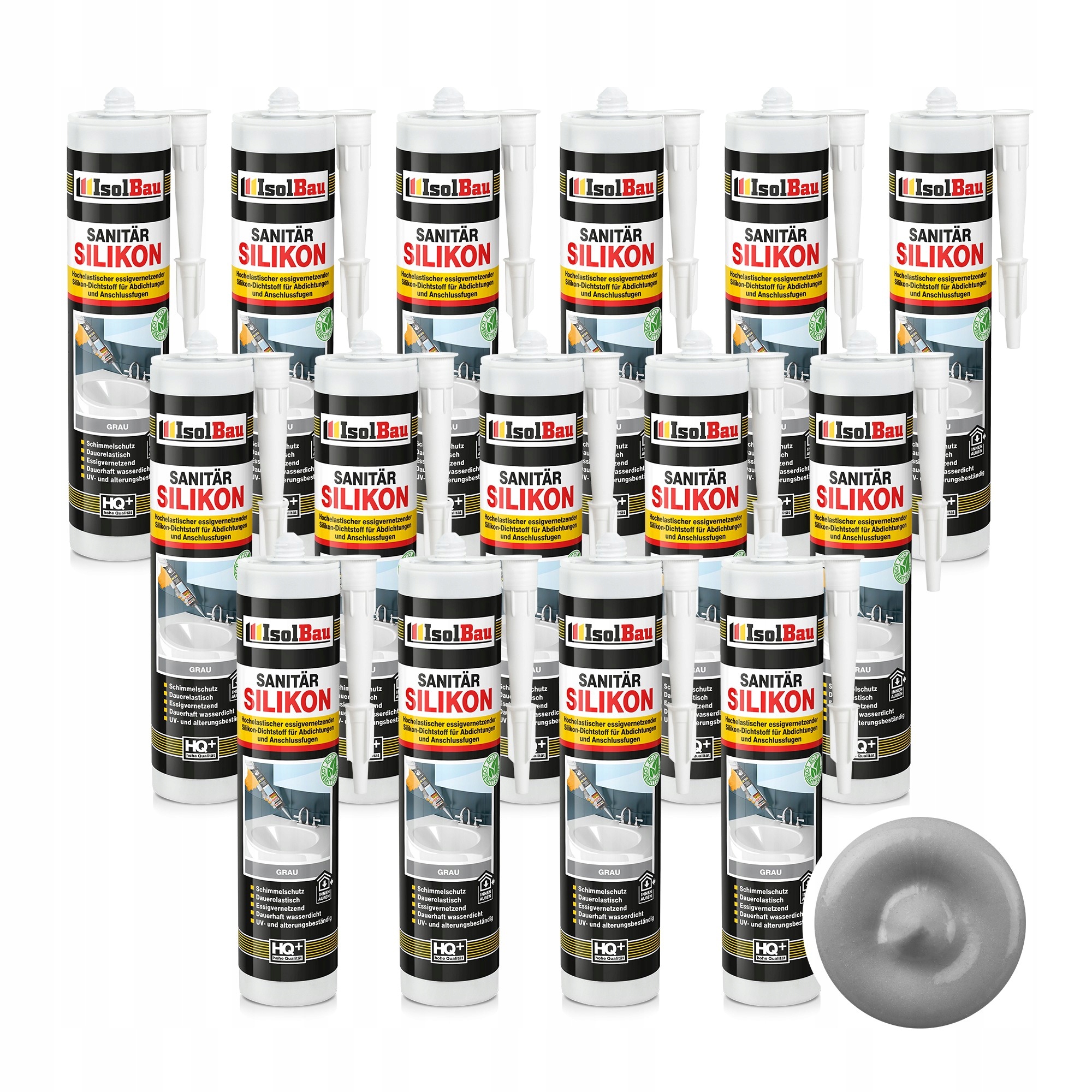 Silikon Sanitární šedý IsolBau 15 x 300 ml Odolný vůči protiplísňový plísním