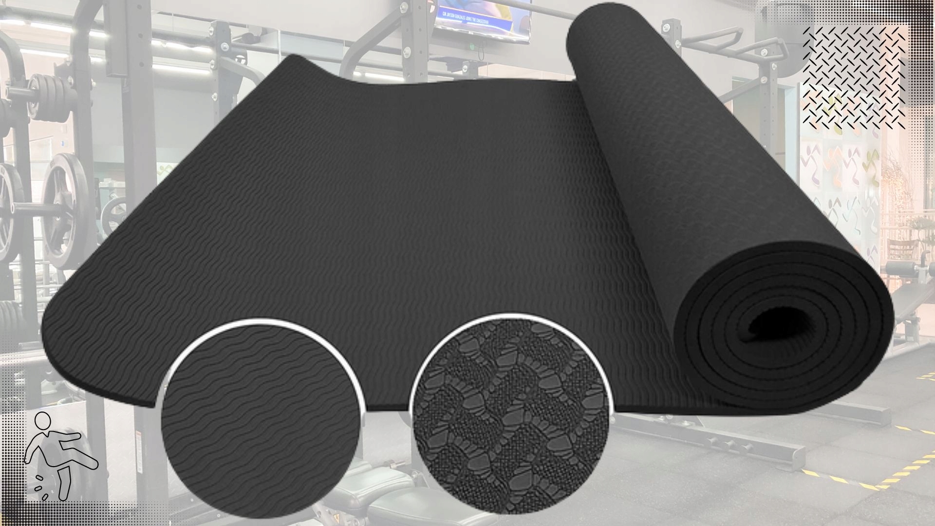 MATA OCHRONNA POD SPRZĘT SPORTOWY SOLIDNA GRUBA Kolor dominujący czarny