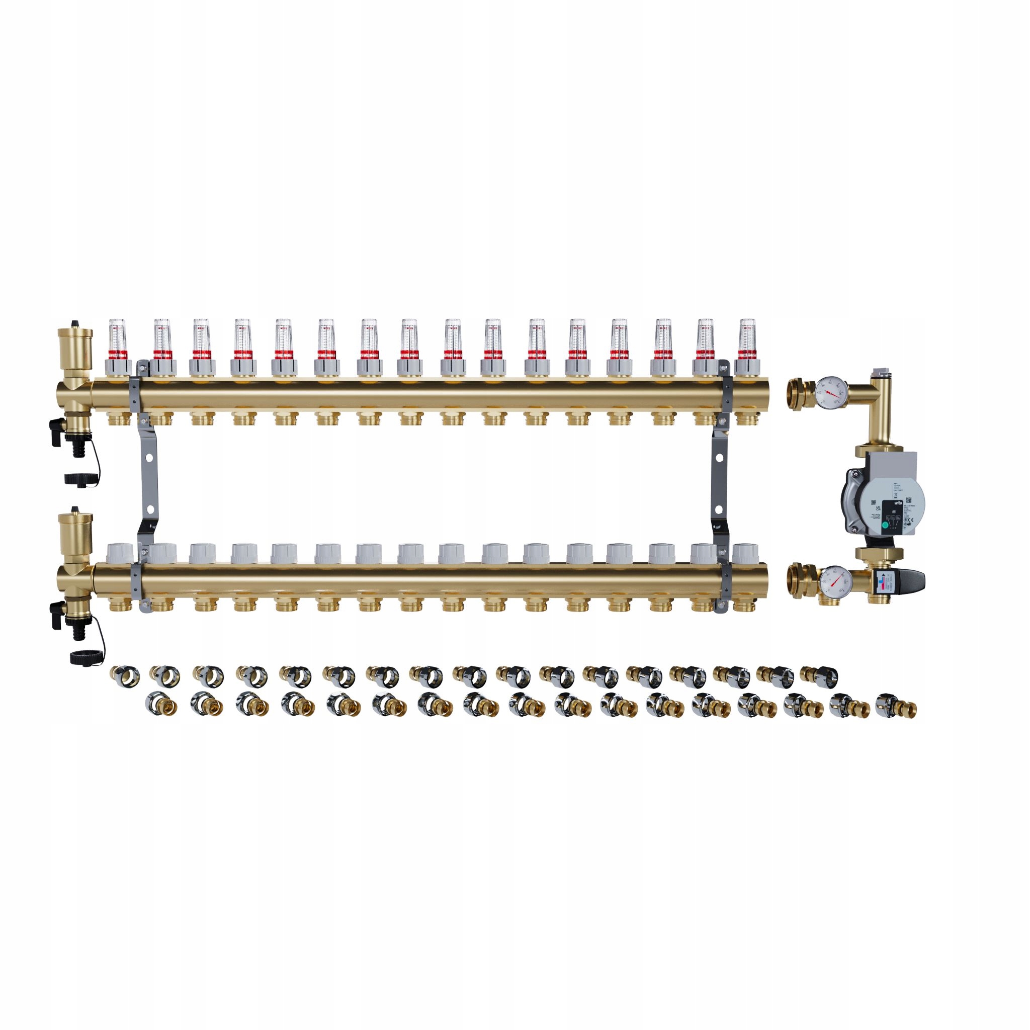 Rozdělovač pro podlahu 16 sekcí pro vytápění Spojky Pex Čerpadlo Wilo