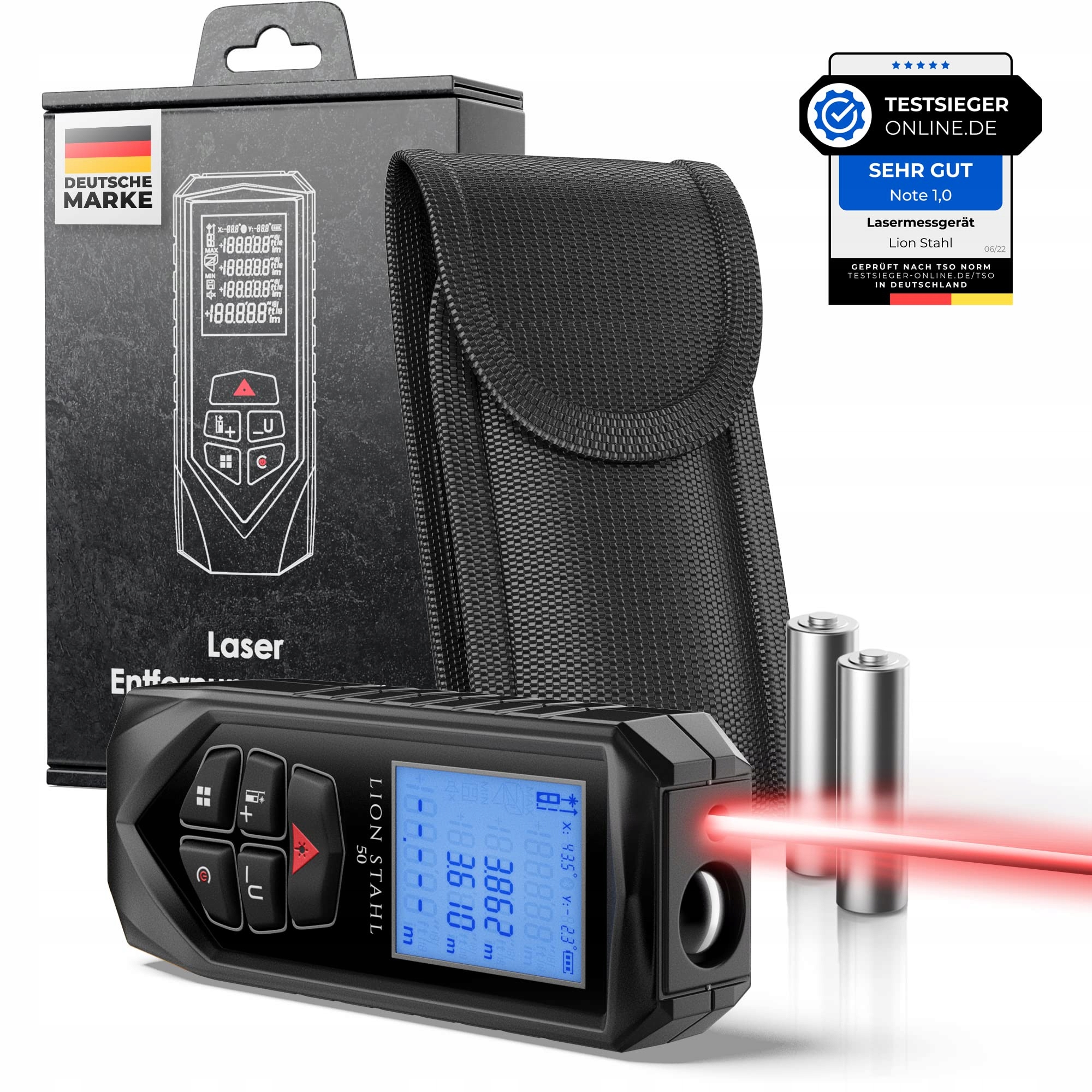 LION STAHL Niemiecki Dalmierz Laserowy 5cm-50m Wnętrza Baterie