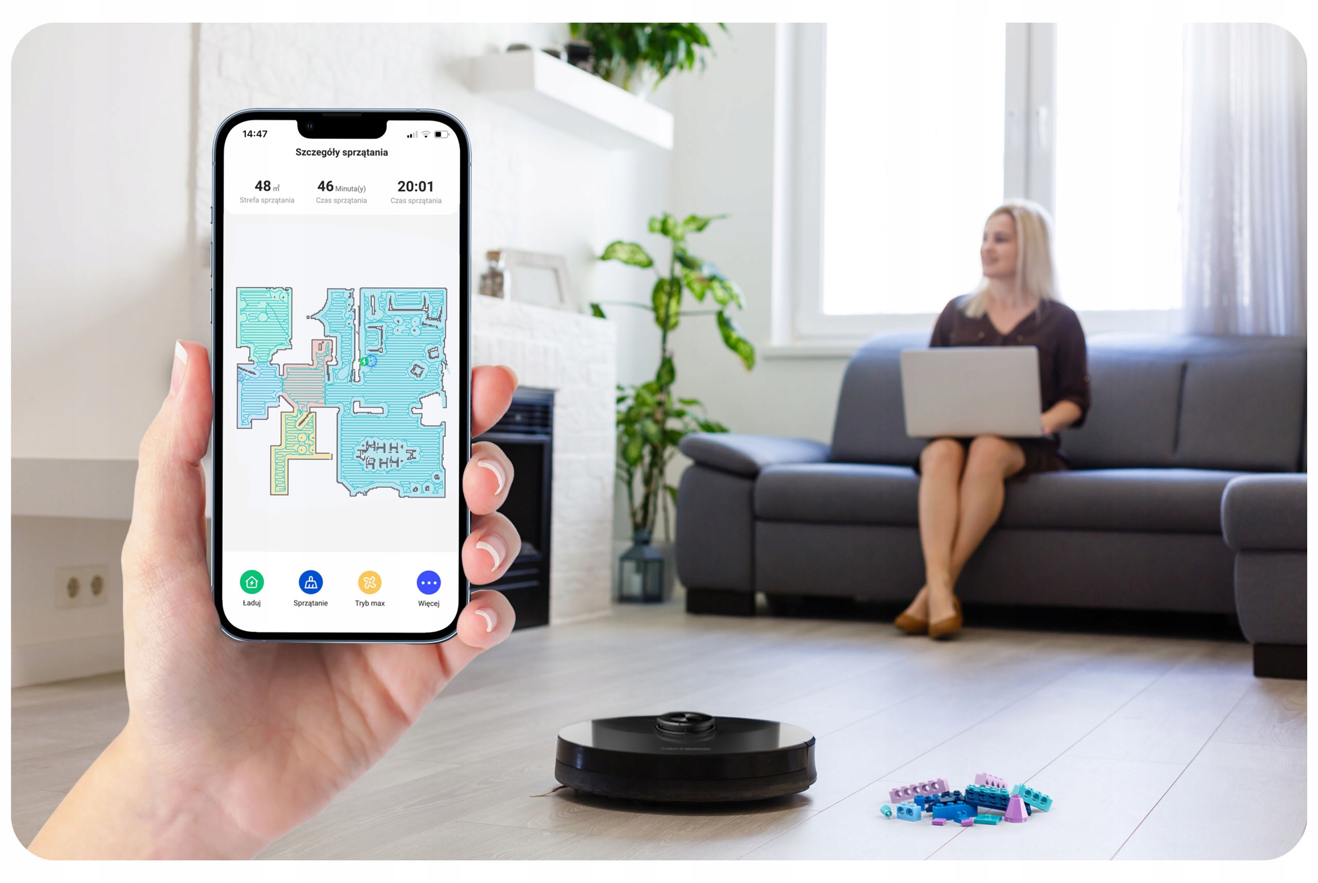 Robot Sprzątający Odkurzacz Mopujący Vactronic Series 7 Stacja WiFi Moc 50 W