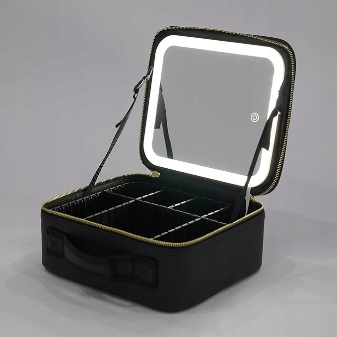 Cestovní taška na make-up Relavel, černá barva s Led zrcadlem