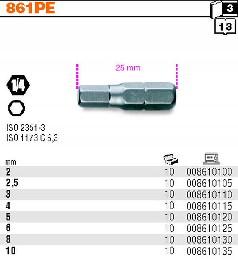 KLUCZ KOŃCÓWKA BIT BITY 1/4 INBUS 4 IMBUS 25 BETA Liczba elementów pojedyncze
