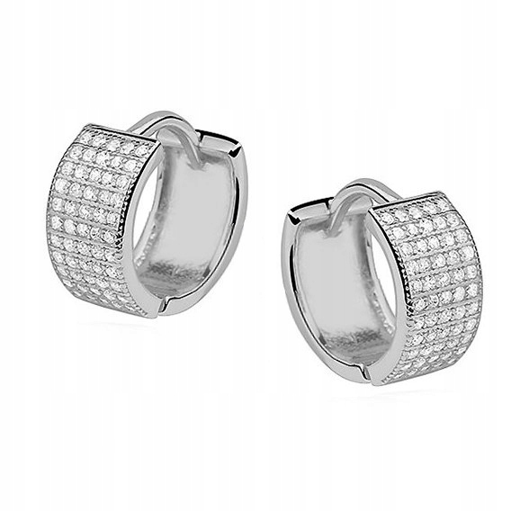 Stříbrné Náušnice Ag925 Rhodiované se zirkony 5 řad Kruhy Kroužky Anglické zapínání