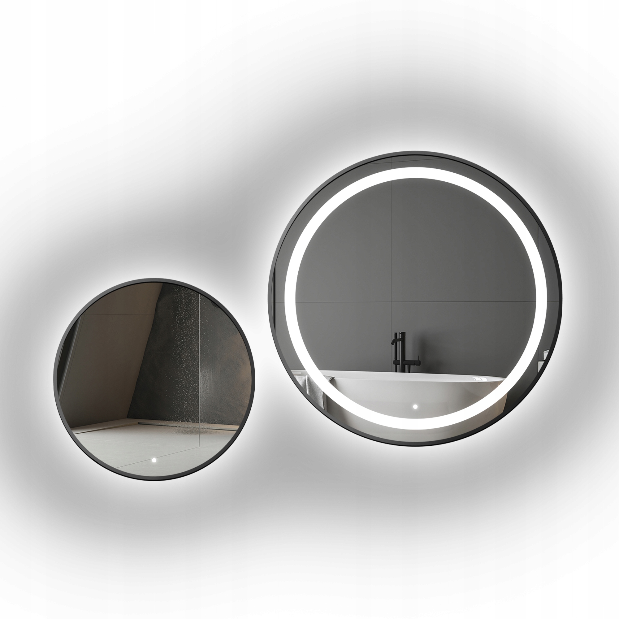 Sada kulatých zrcadel Stella Led I v černém rámu Mdf Slim Fi140+Fi160 cm