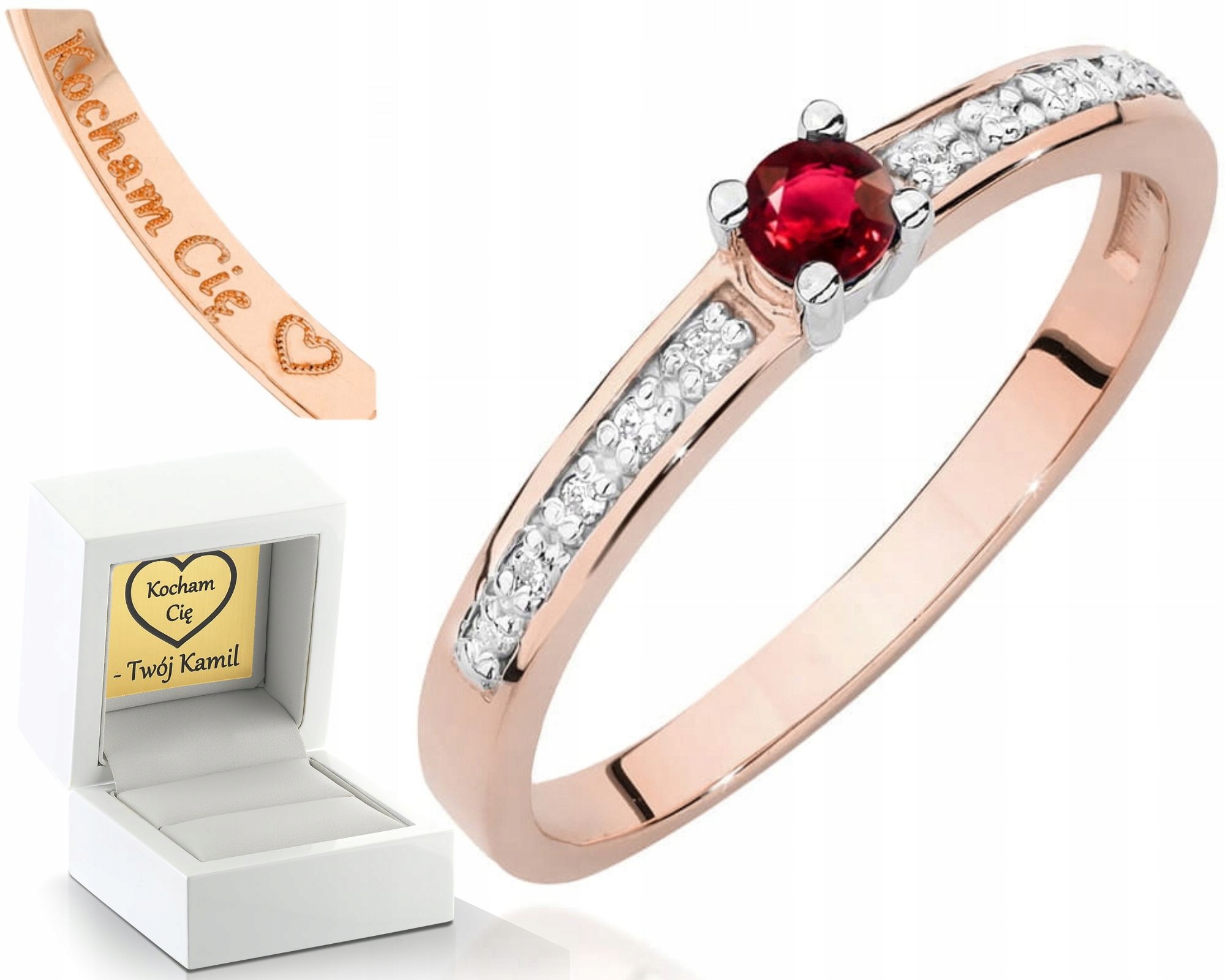 Růžový Zlatý Prstýnek S Rubíny A Diamanty Zlato 585 Jako Dárek