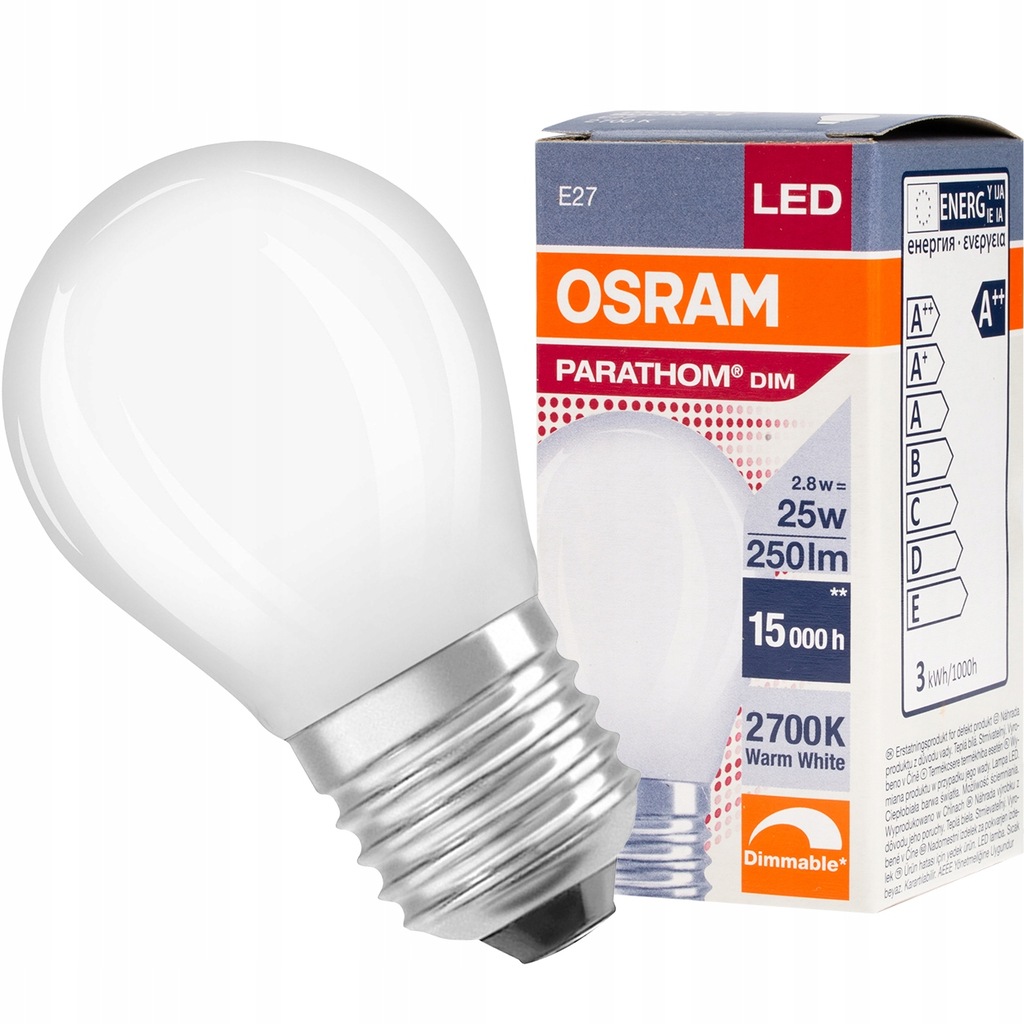 

Żarówka Led E27 Kulka 2,8W 25W 2700K Osram 6SZT