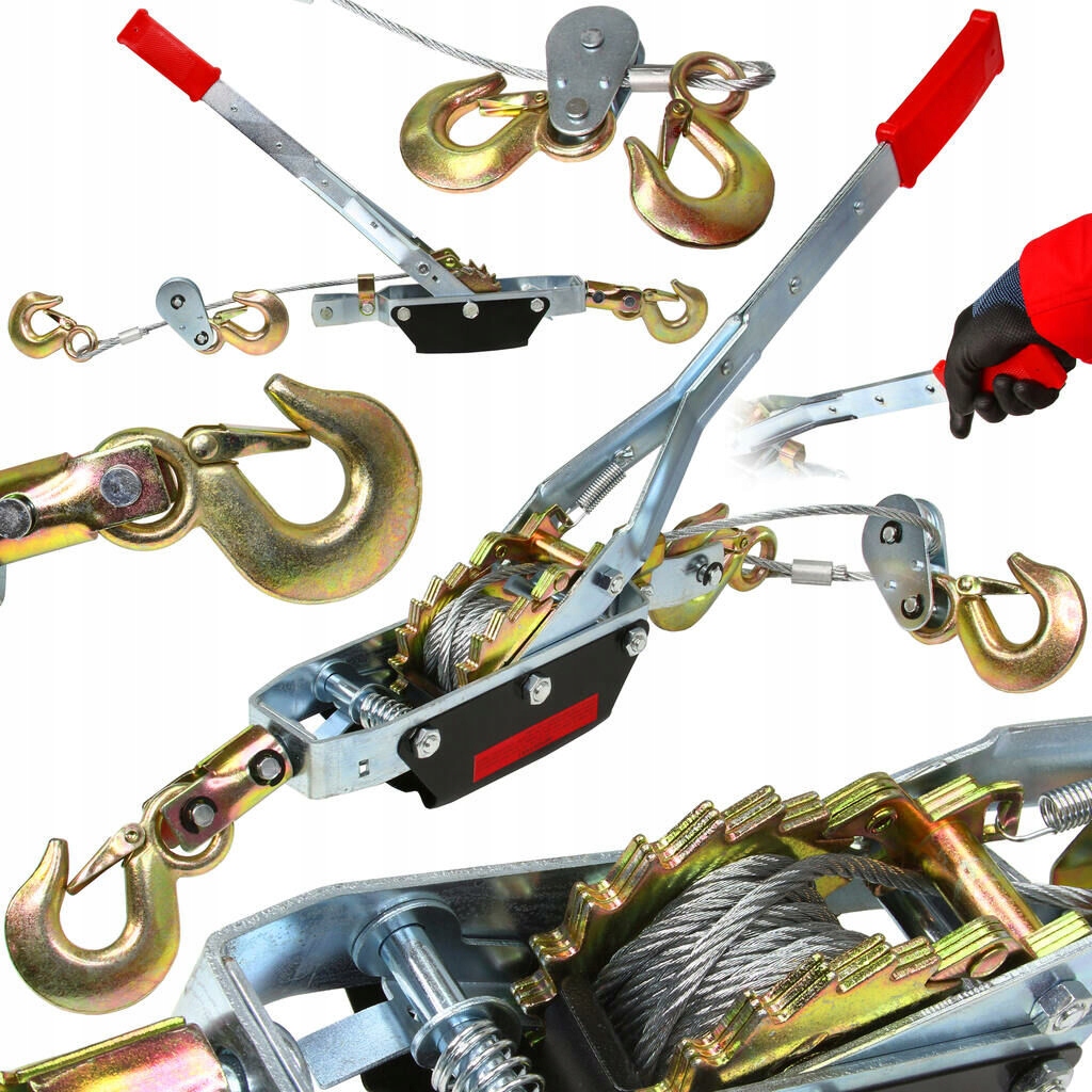 WYCIĄGARKA RĘCZNA LINOWA WCIĄGARKA PRZECIĄGARKA 4T 4000kg 3 HAKI Udźwig bez zblocza 2 t