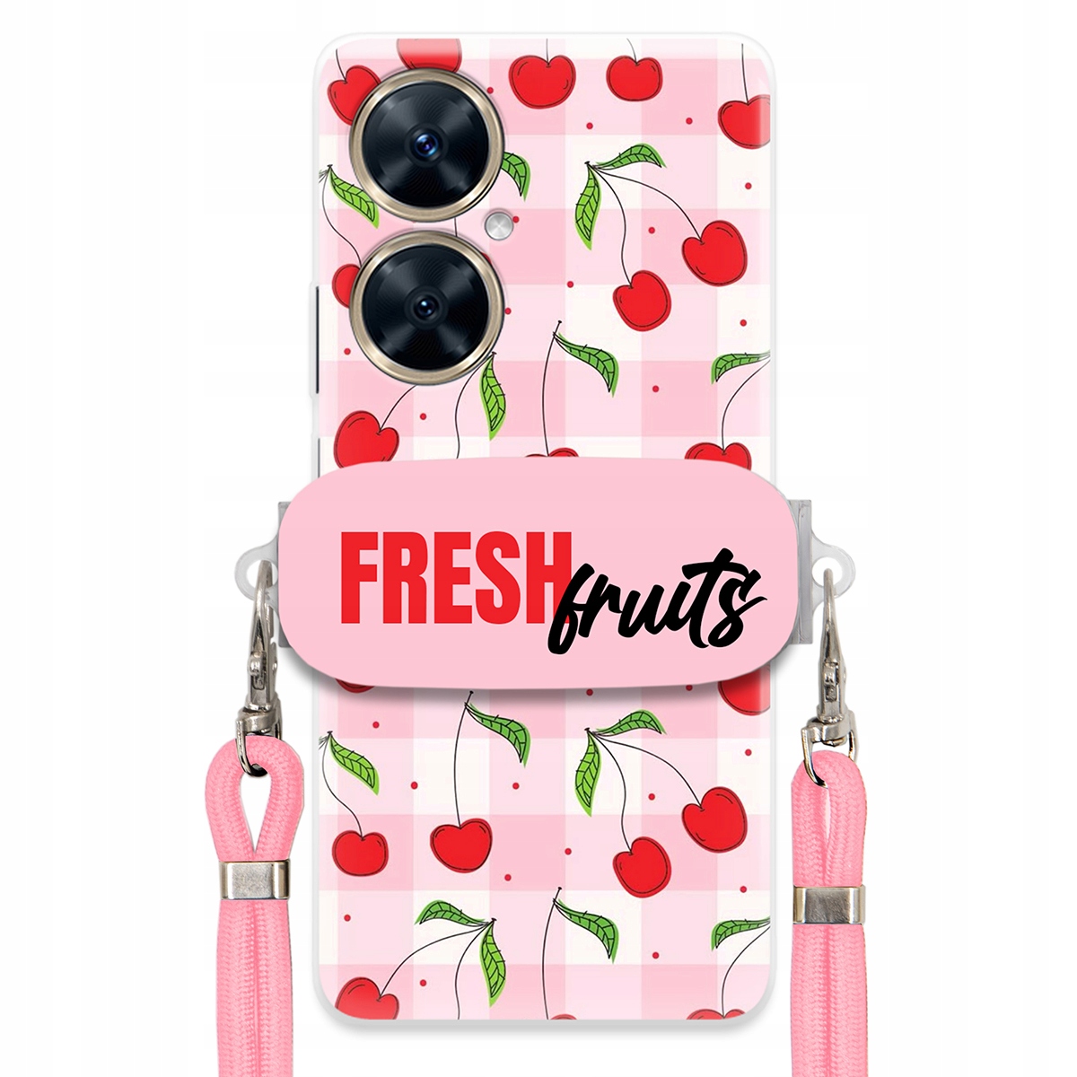 Puzdro pre Huawei Nova 11i Case Držiak na šnúrku Ružový Fresh Fruits Mriežka