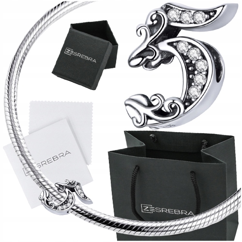 

Charms zawieszka Cyfra 5 Pięć koralik srebro S925