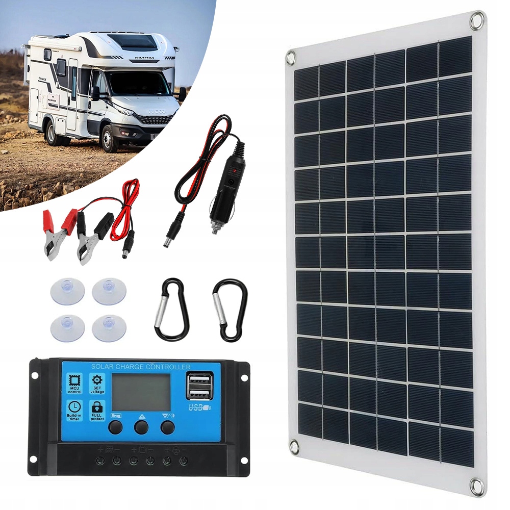 Panel słoneczny 20W z kontrolerem 100A do ładowania akumulatorów 12V