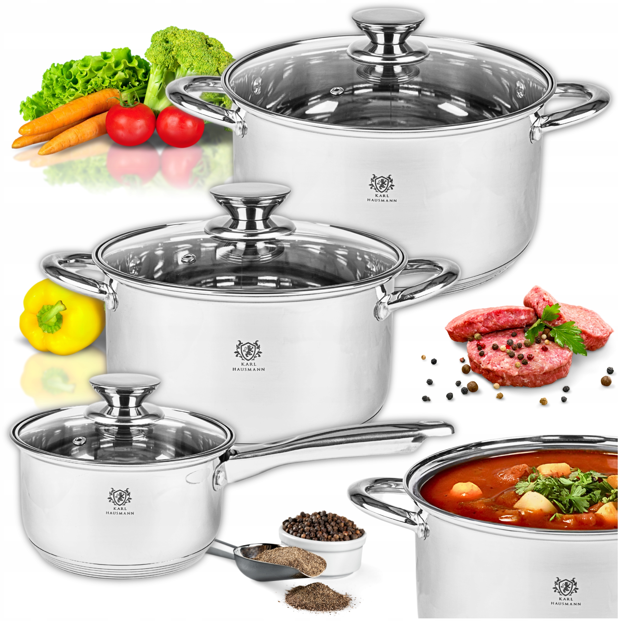 Sada Hrnců 6 ks Hrnce Na Indukci Plyn Nerezová Ocel 18/0