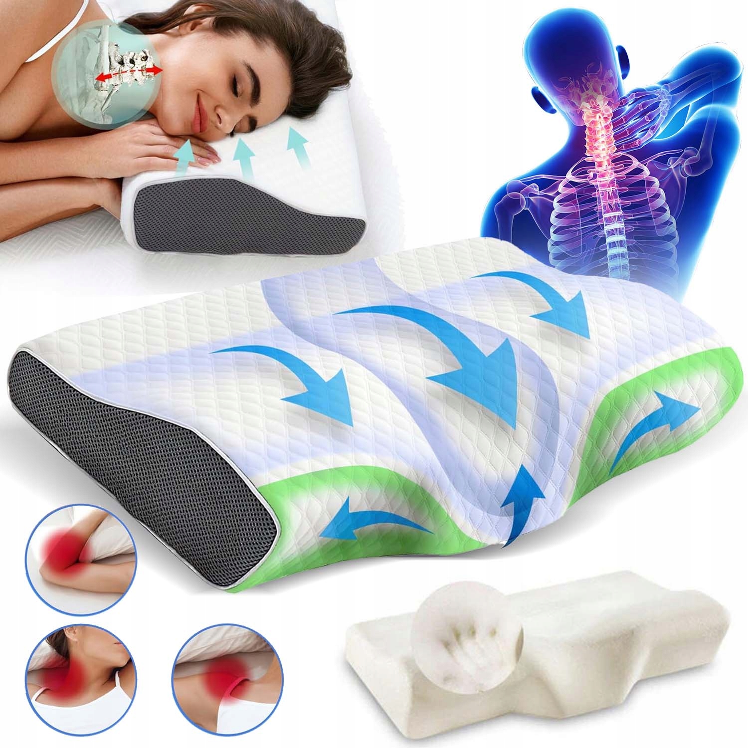 Poduszka Ortopedyczna Ergonomiczna Pianki Memory Profilowana Pod Kark Szyję