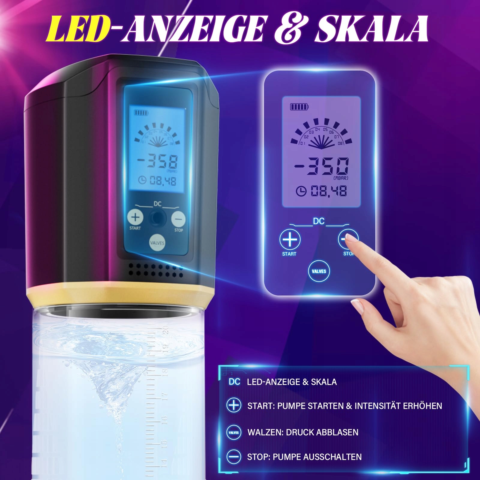 AUTOMATICZNA POMPA DO PENISA DLA MĘŻCZYZN Z 8 TRYBAMI I AKCESORIAMI — miniatura 3