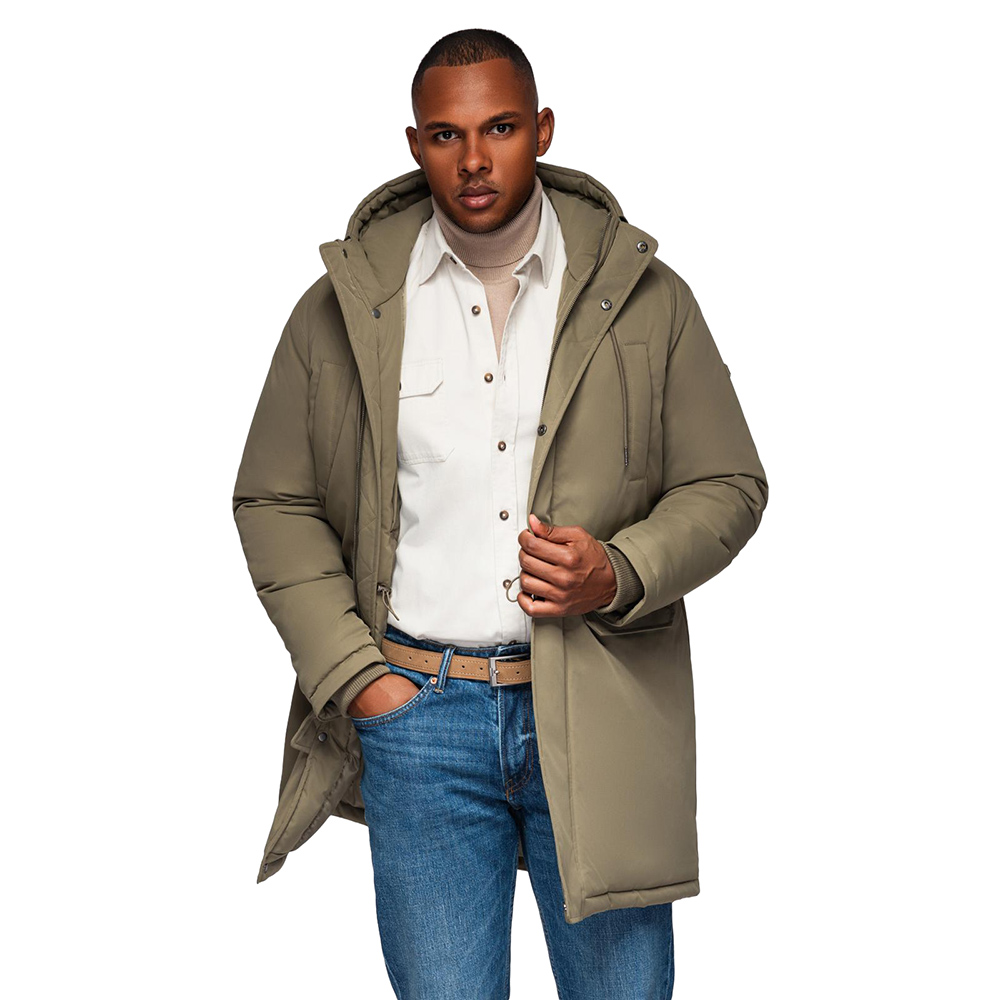 Klasická pánská dlouhá parka olivová V3 OM-JAPJ-0313 vel. XXL