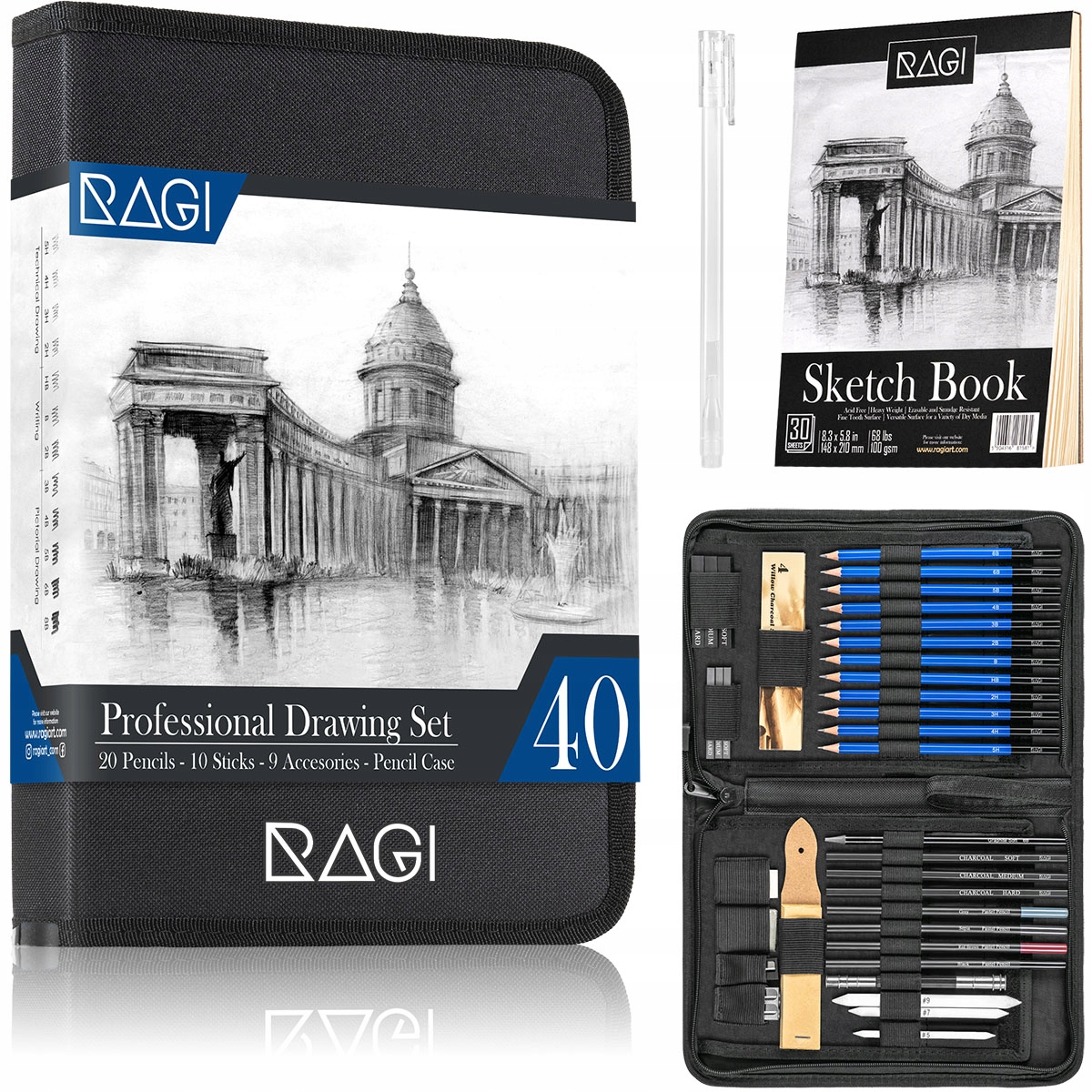 Profesionální Sada Tužek Na Skicování Kreslení 42V1 Penál Pouzdro