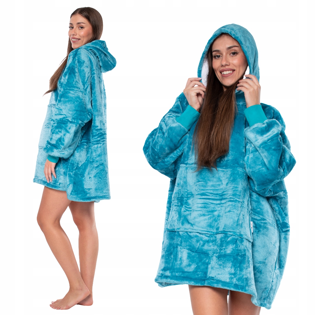 Deka Oversize mikina XXL s kapucí Mikinová Deka šerpa modrá