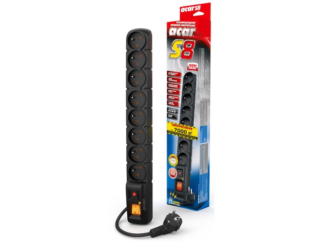 LISTWA ZASILAJĄCA PRZEPIĘCIOWA 8 GNIAZD 1.5m 230V Waga produktu z opakowaniem jednostkowym 0.624 kg