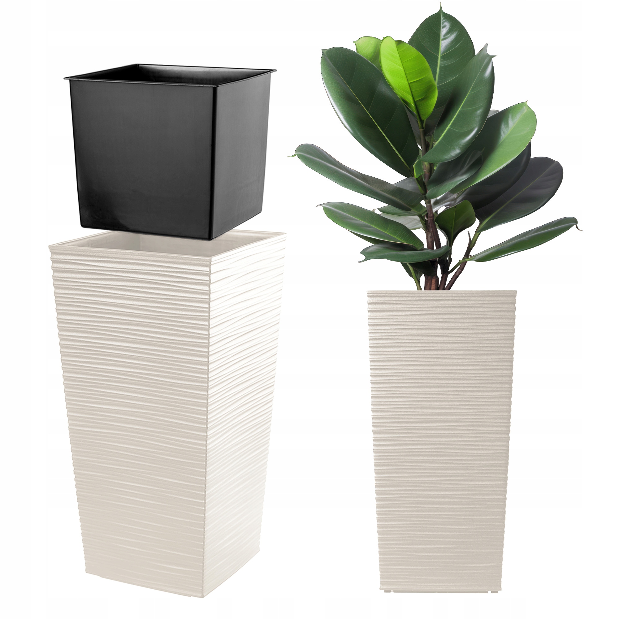 Doniczka Donica Z Wkładem Osłonka Kwietnik Wysoka Ogrodowa Kremowa 29x57cm